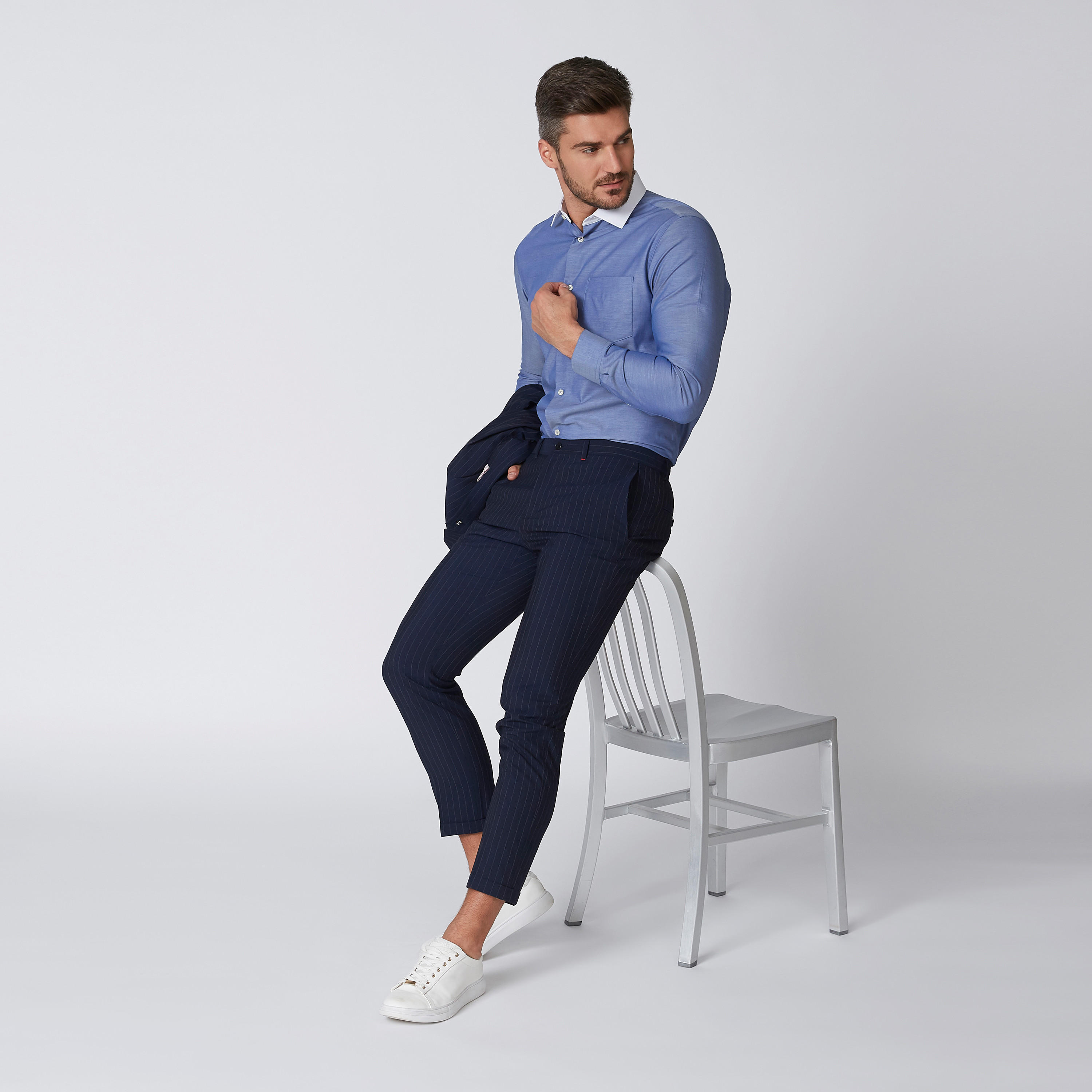 Solid Shirt with Contrast Spread Collar and Patch Pocket-men-clothing-shirts-image-3