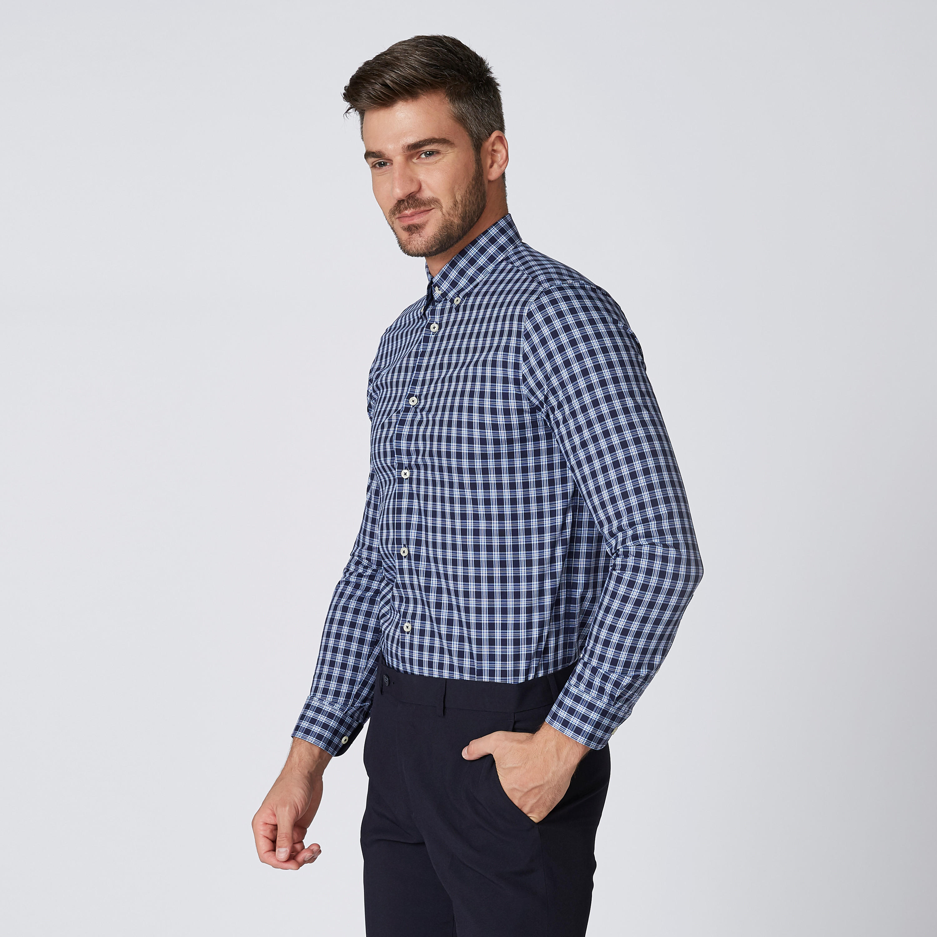 قميص كاروهات مستدام بقصّة سليم وأكمام طويلة -men-clothing-shirts-image-3