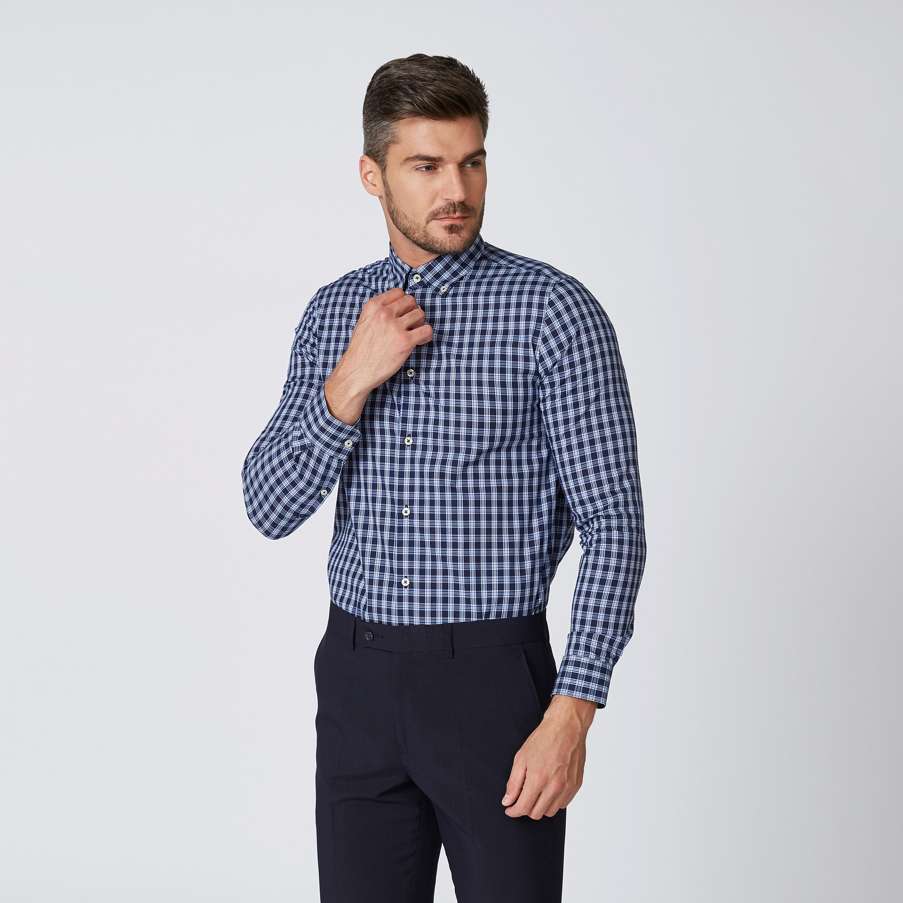 قميص كاروهات مستدام بقصّة سليم وأكمام طويلة -men-clothing-shirts-image-4