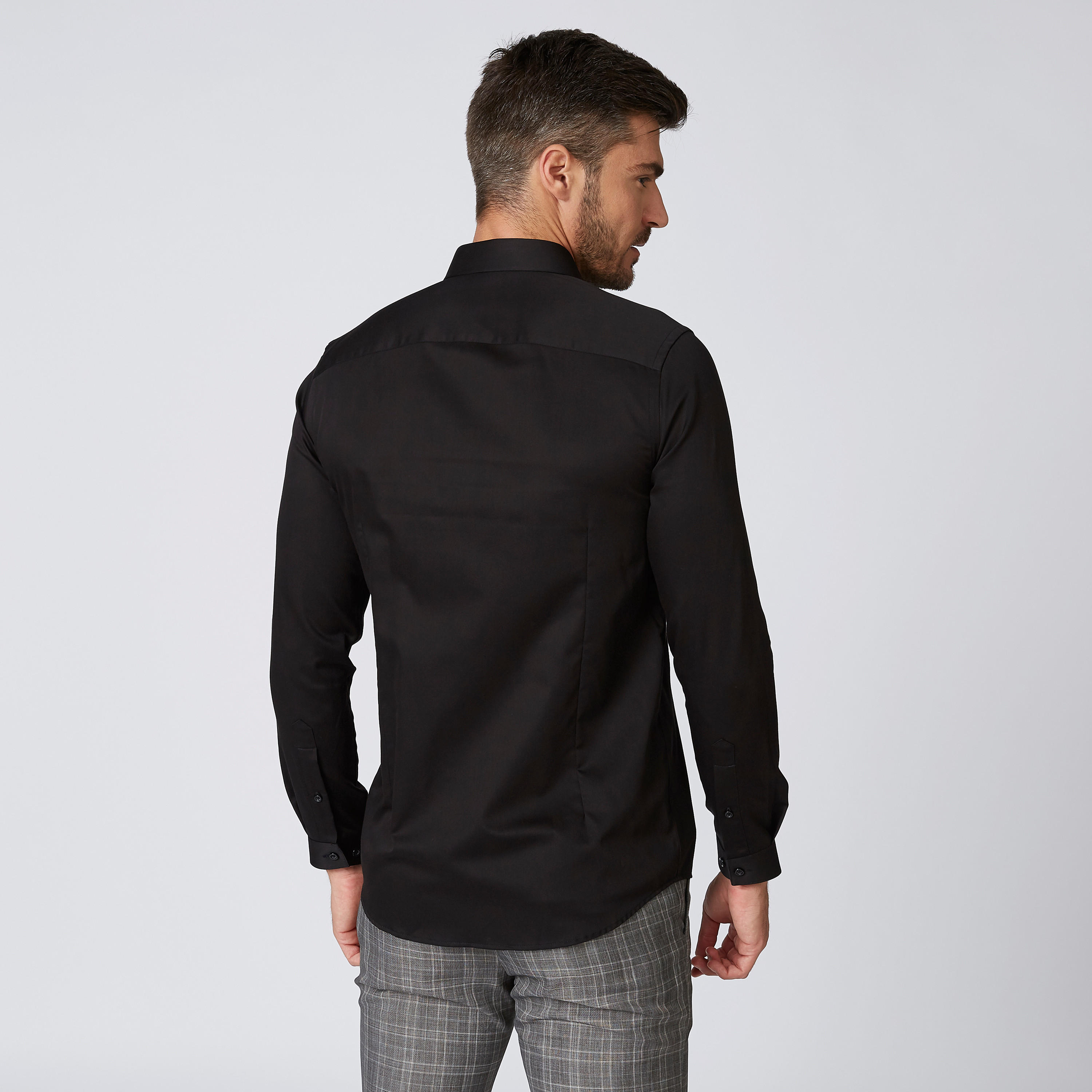 Sustainable Slim Fit Plain Shirt with Long Sleeves and Textured Placket-men-clothing-shirts-image-2