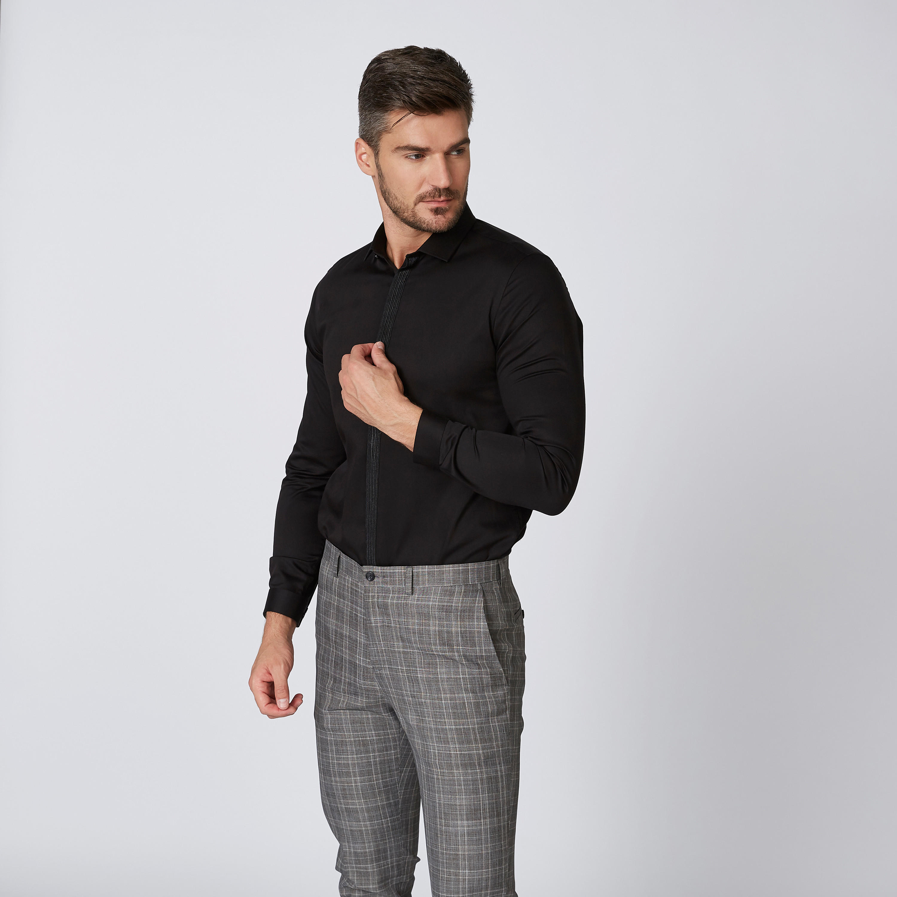 Sustainable Slim Fit Plain Shirt with Long Sleeves and Textured Placket-men-clothing-shirts-image-3