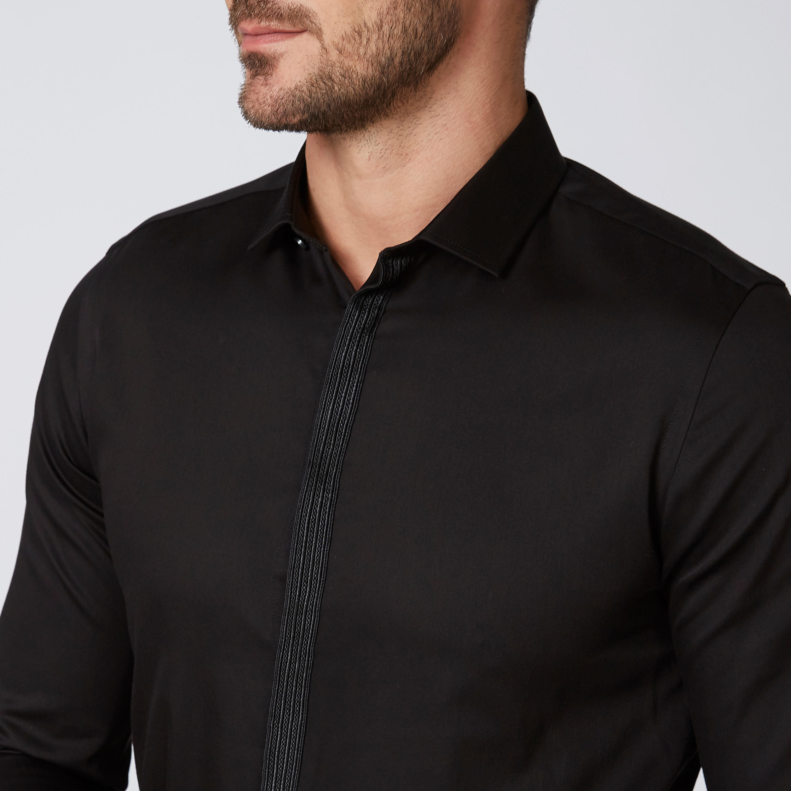 Sustainable Slim Fit Plain Shirt with Long Sleeves and Textured Placket-men-clothing-shirts-image-5