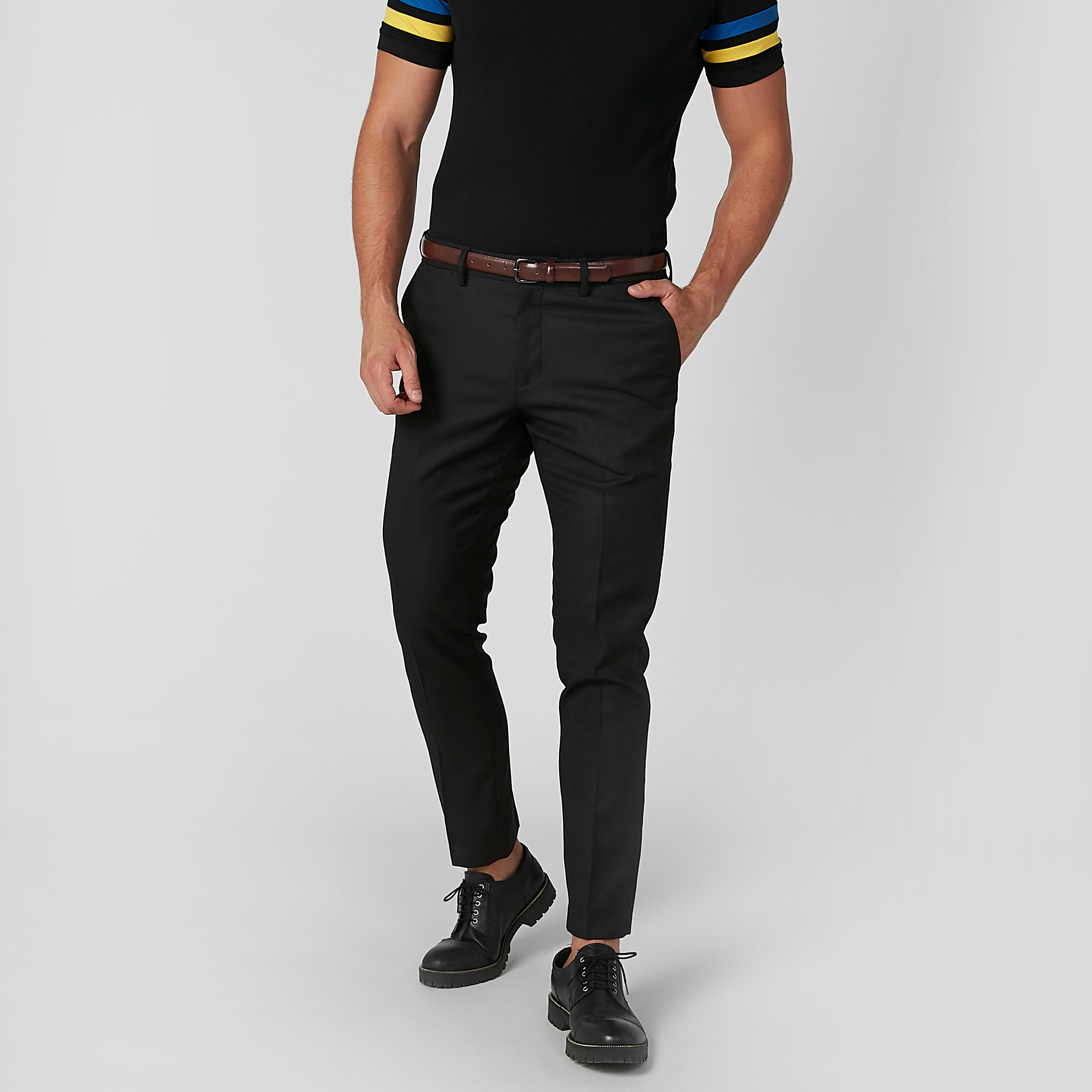 Full Length Plain Formal Trousers with Pocket Detail and Belt Loops-men-clothing-bottoms-trousersandchinos-trousers-image-2