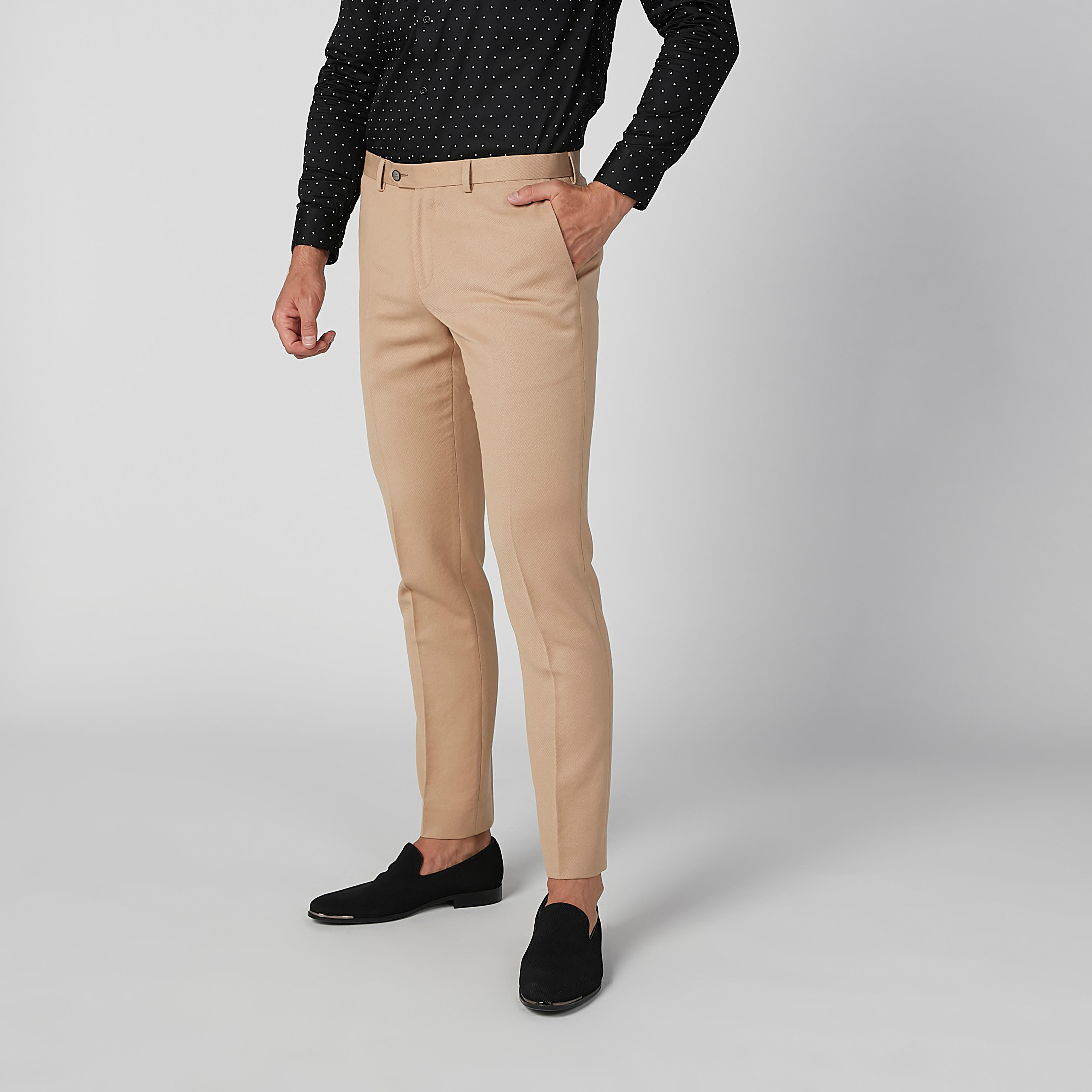 بنطال رسمي طويل بارز الملمس بجيوب وحلقات للحزام-men-clothing-bottoms-trousersandchinos-trousers-image-1
