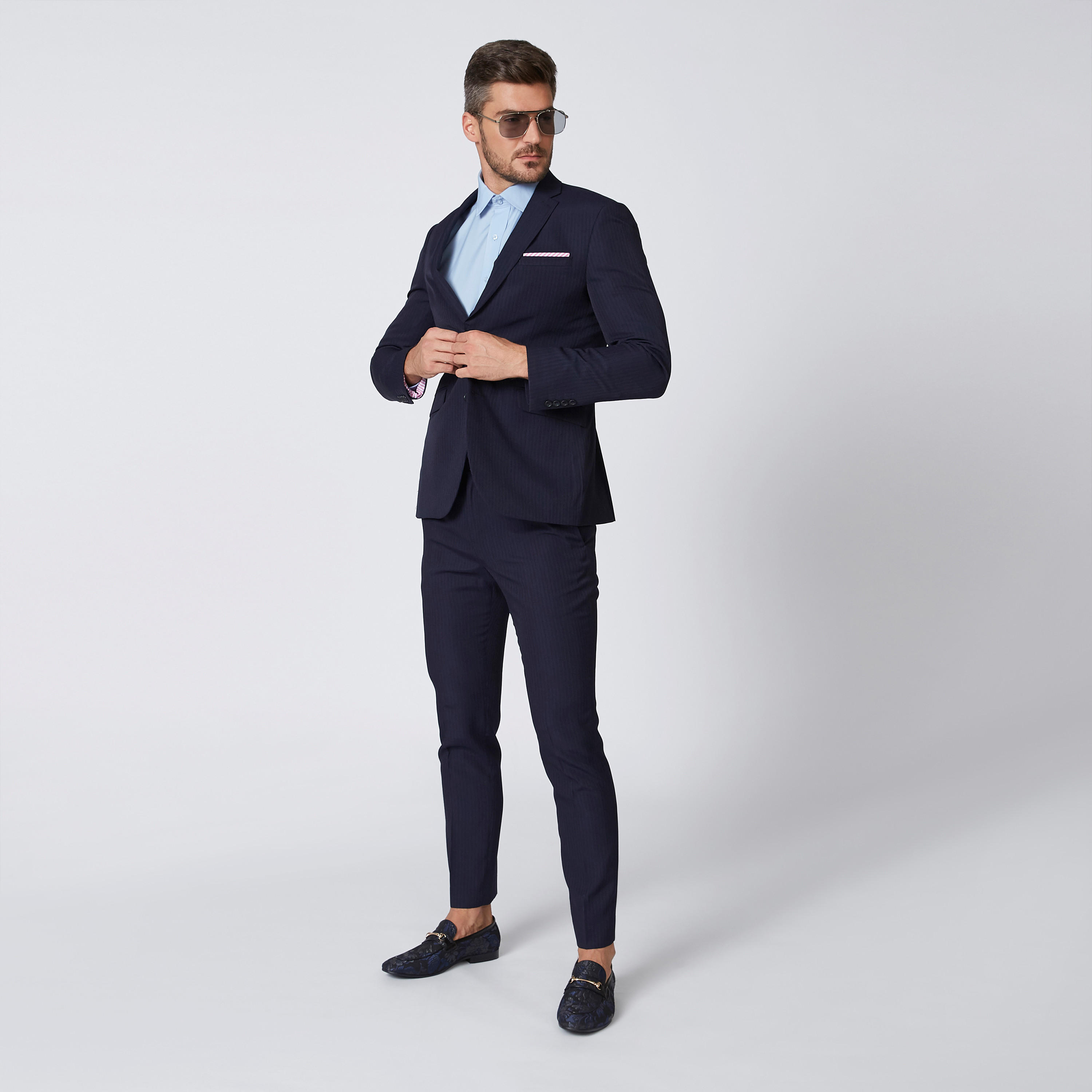 Striped Blazer with Notched Lapel and Long Sleeves-men-winterwear-jacketsandblazers-image-2