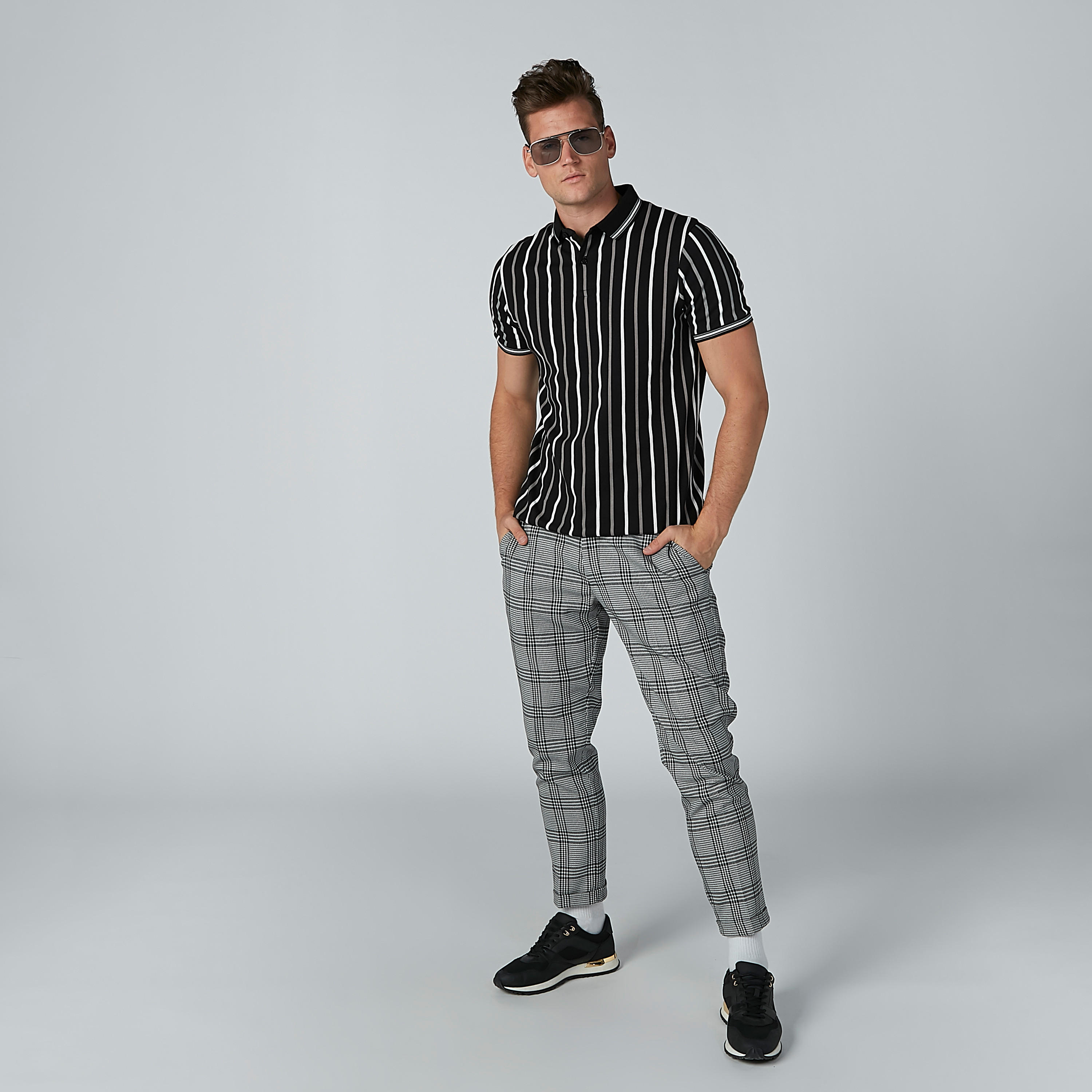 بنطال كاروهات سليم بخصر متوسط الارتفاع وجيوب-men-clothing-bottoms-trousersandchinos-trousers-image-2