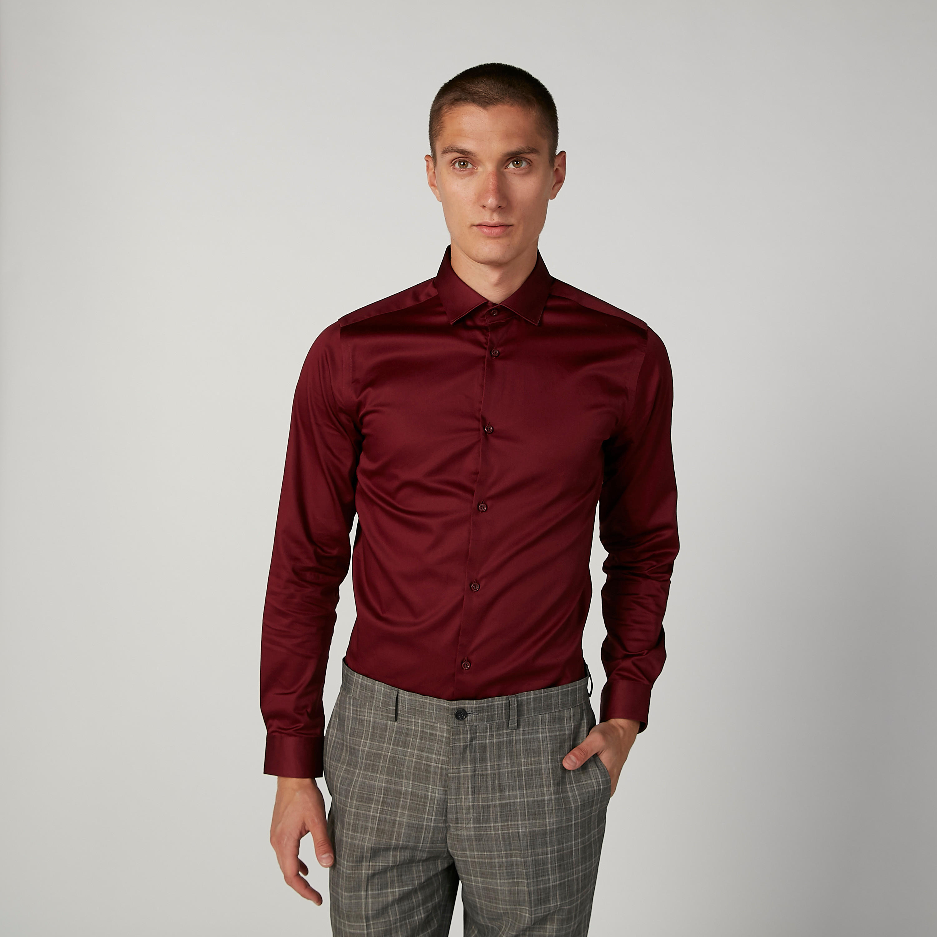 Slim Fit Plain Shirt with Spread Collar and Long Sleeves-men-clothing-shirts-image-1