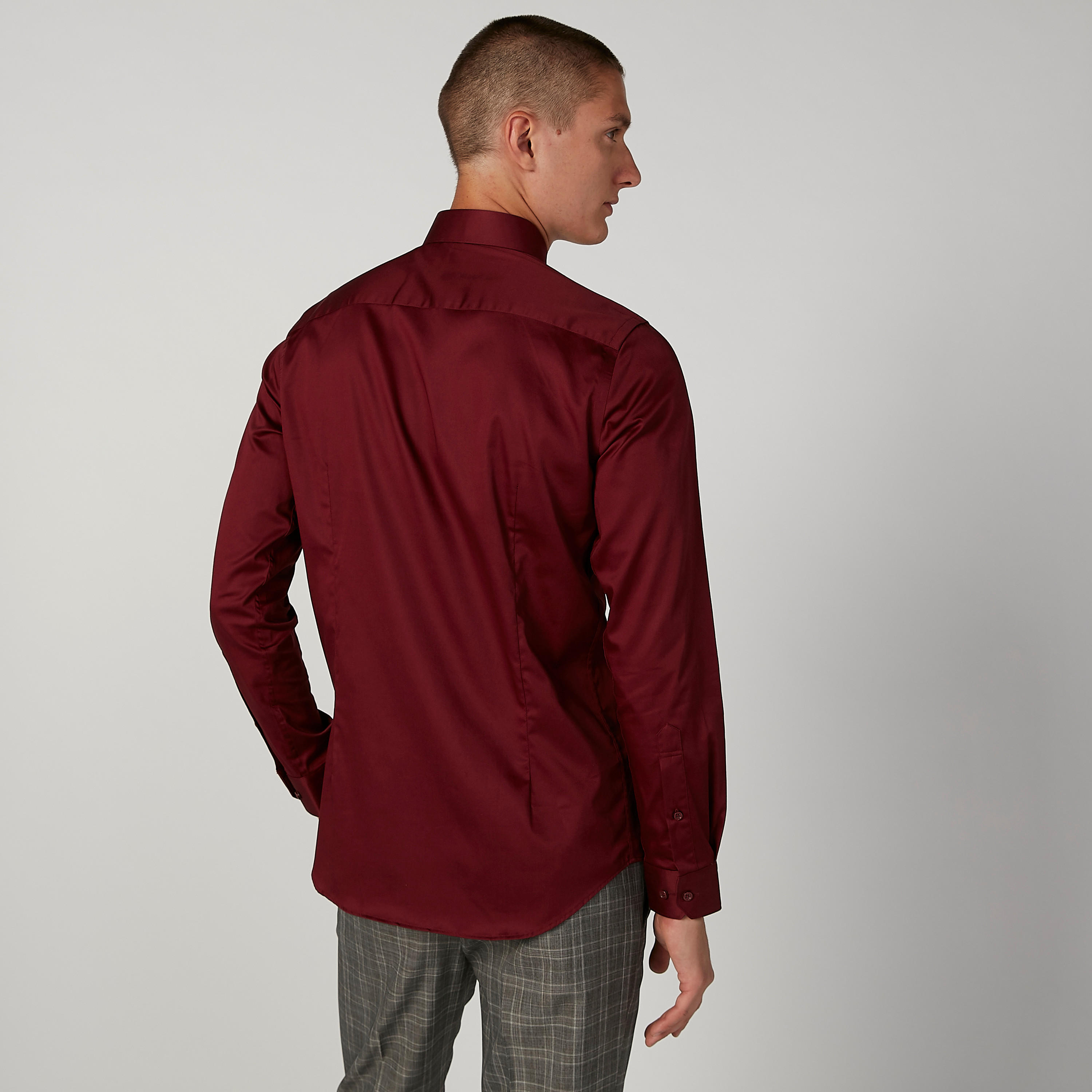 Slim Fit Plain Shirt with Spread Collar and Long Sleeves-men-clothing-shirts-image-2