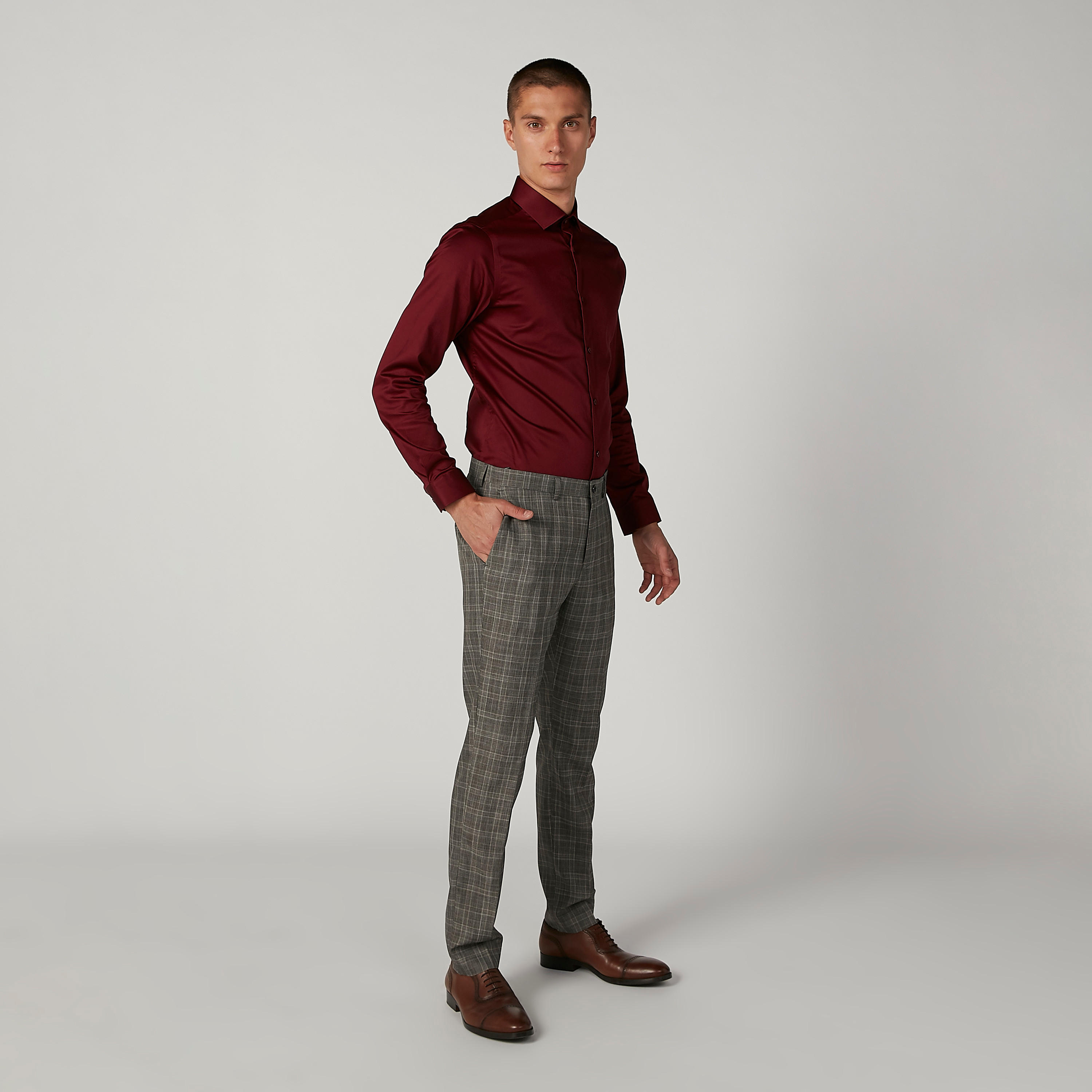 Slim Fit Plain Shirt with Spread Collar and Long Sleeves-men-clothing-shirts-image-3