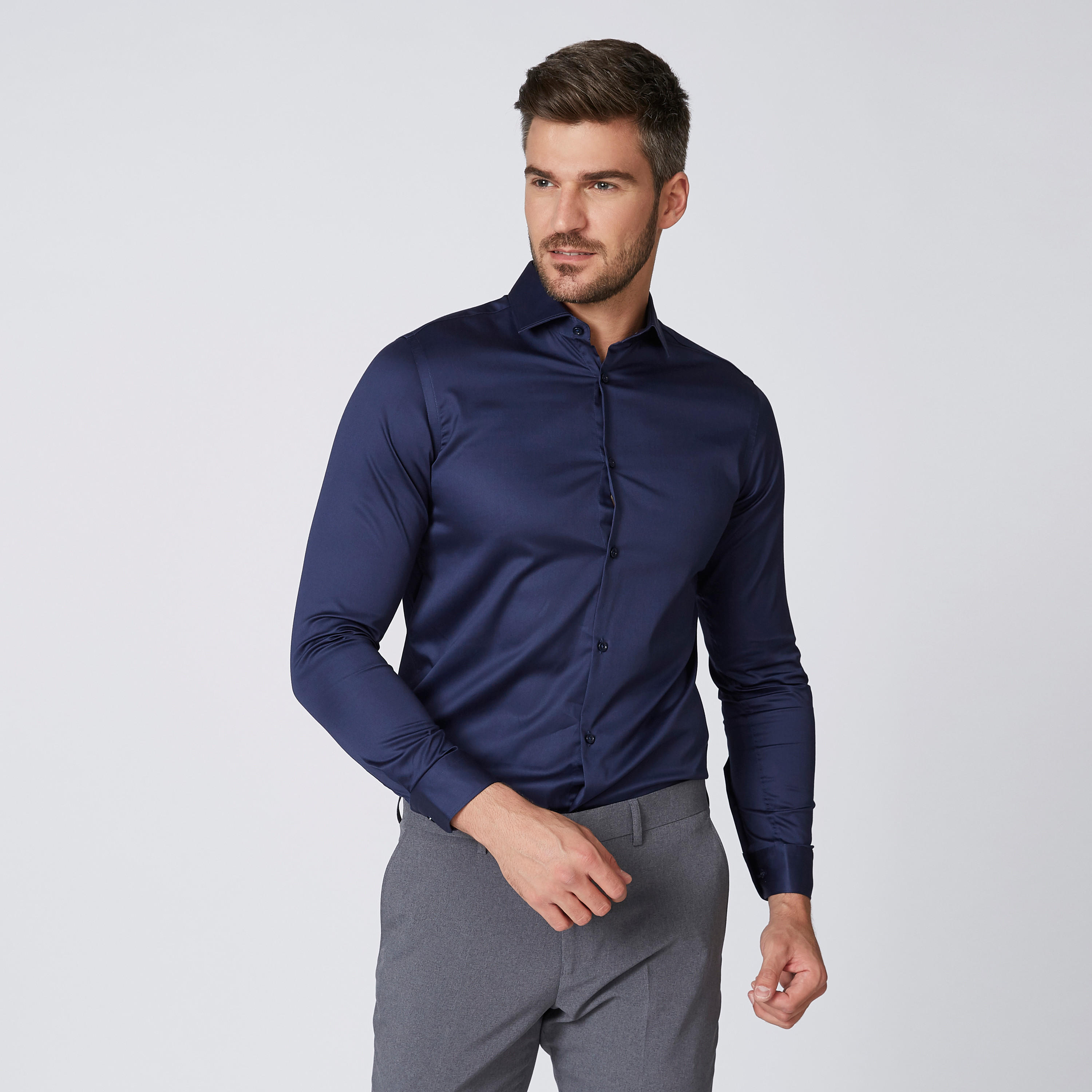 Plain Shirt with Long Sleeves and Complete Placket-men-clothing-shirts-image-1
