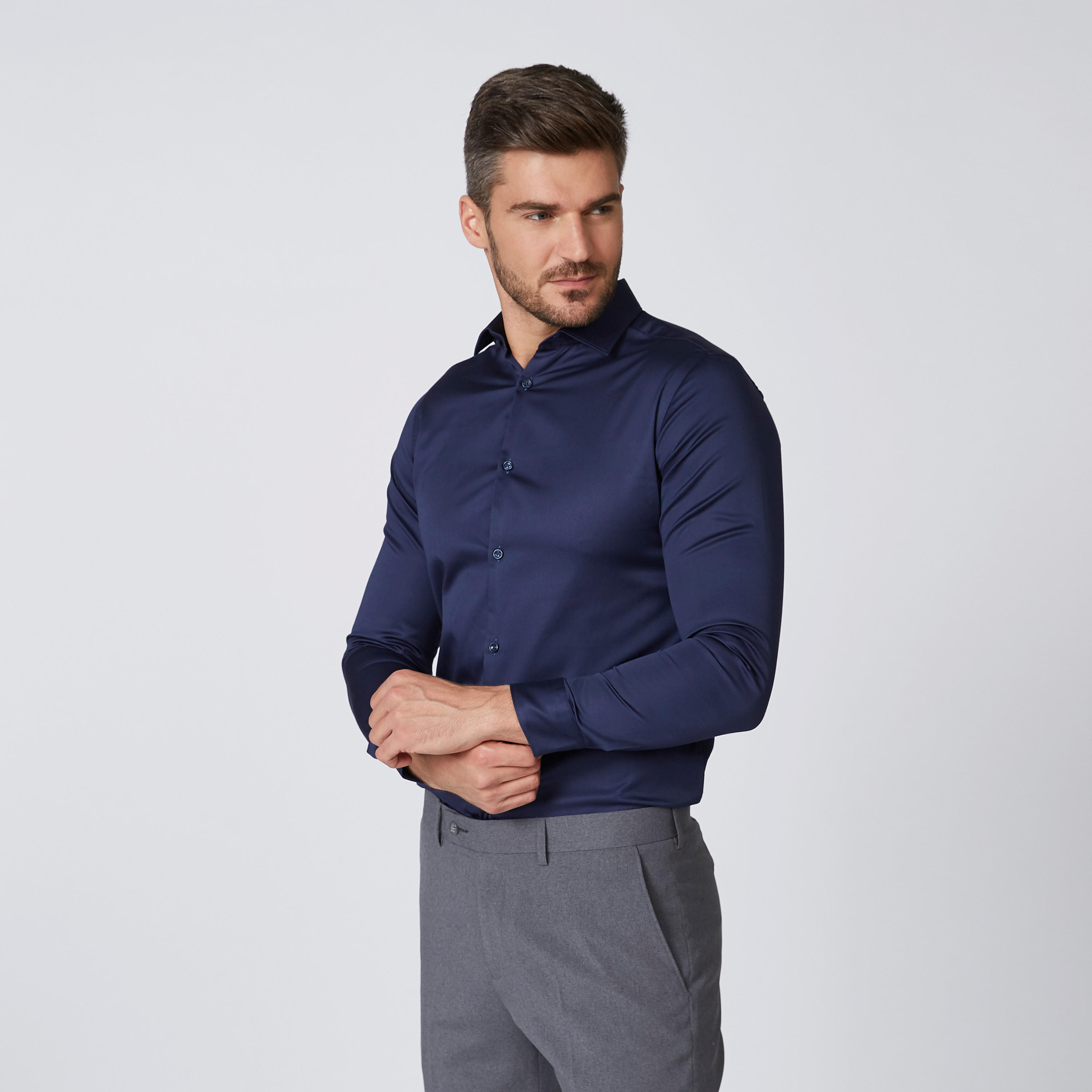 Plain Shirt with Long Sleeves and Complete Placket-men-clothing-shirts-image-5