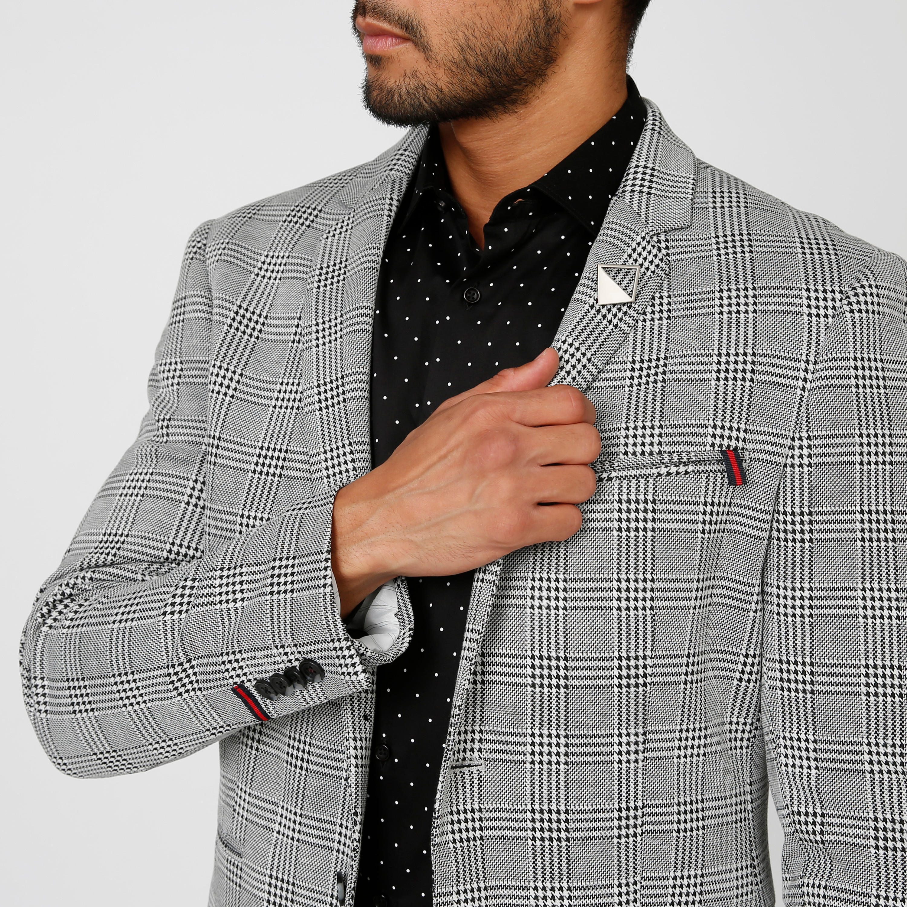 بليزر سليم كاروهات بياقة طويلة وجيوب داخلية-men-winterwear-jacketsandblazers-image-4