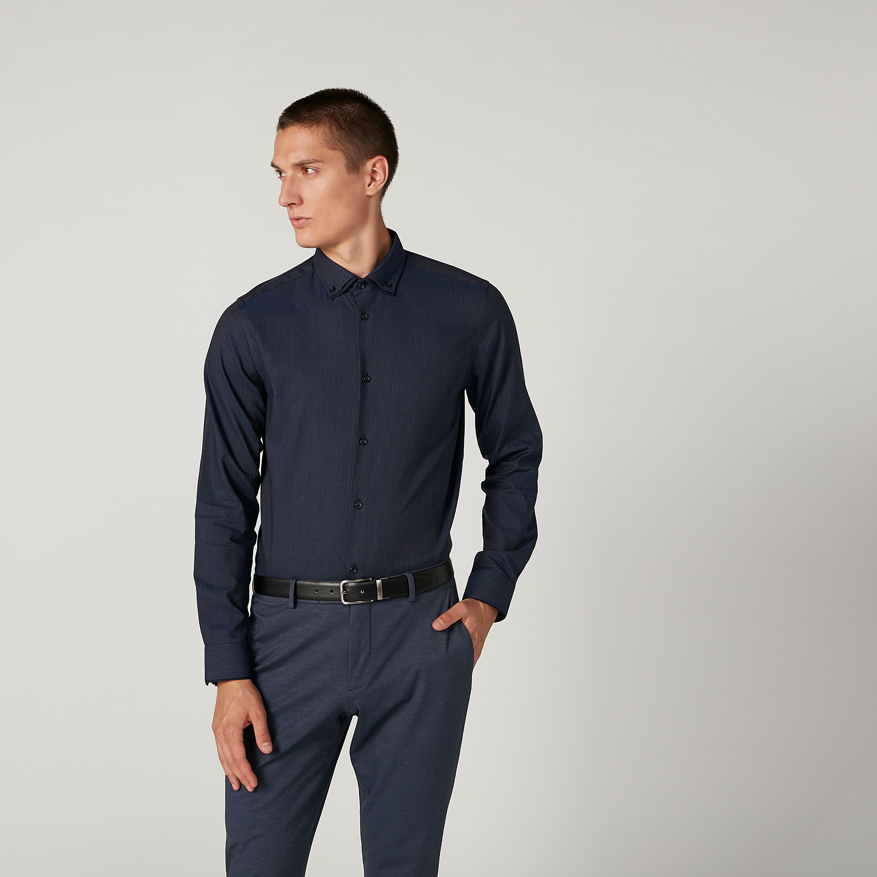 Textured Shirt with Long Sleeves and Spread Collar-men-clothing-shirts-image-1