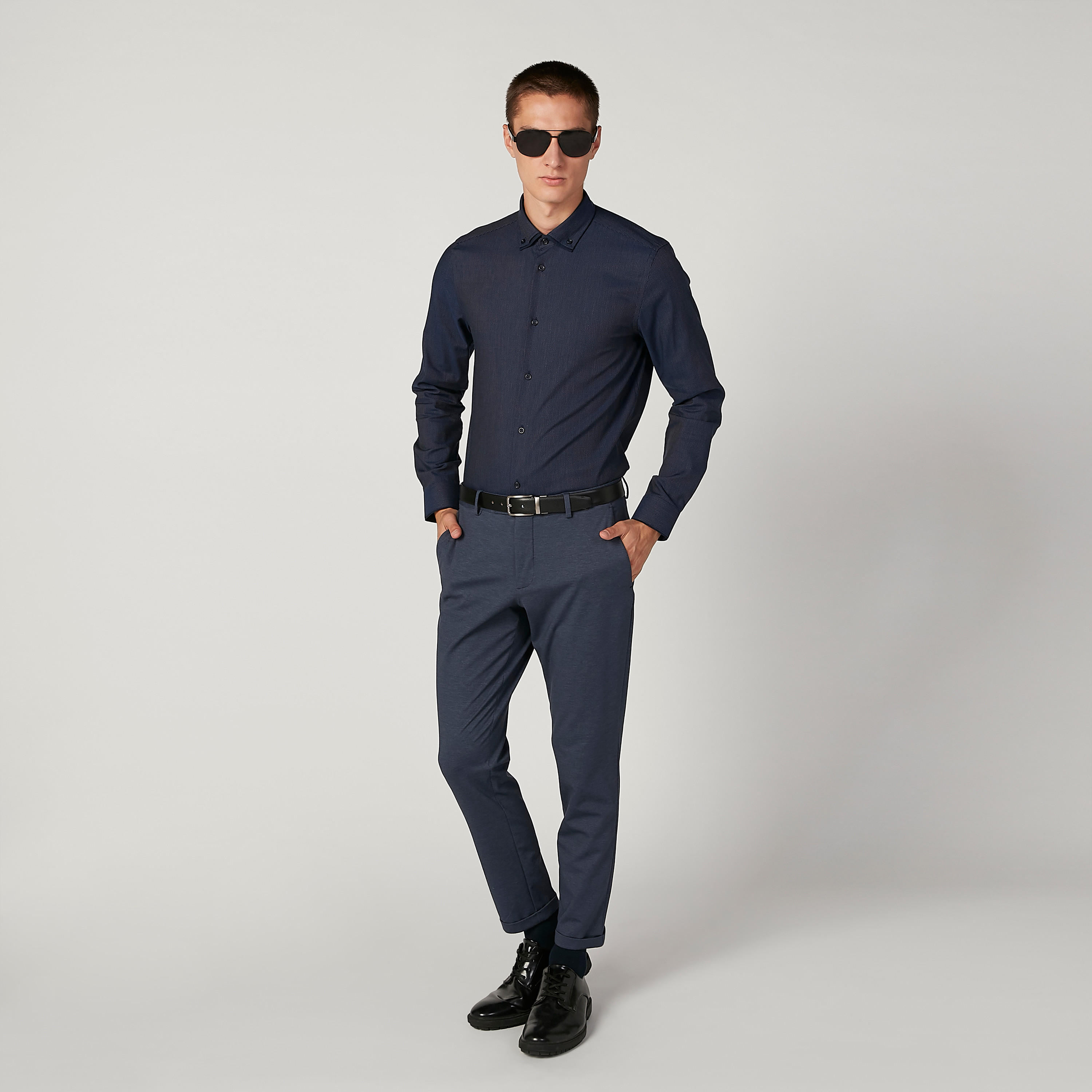 Textured Shirt with Long Sleeves and Spread Collar-men-clothing-shirts-image-2