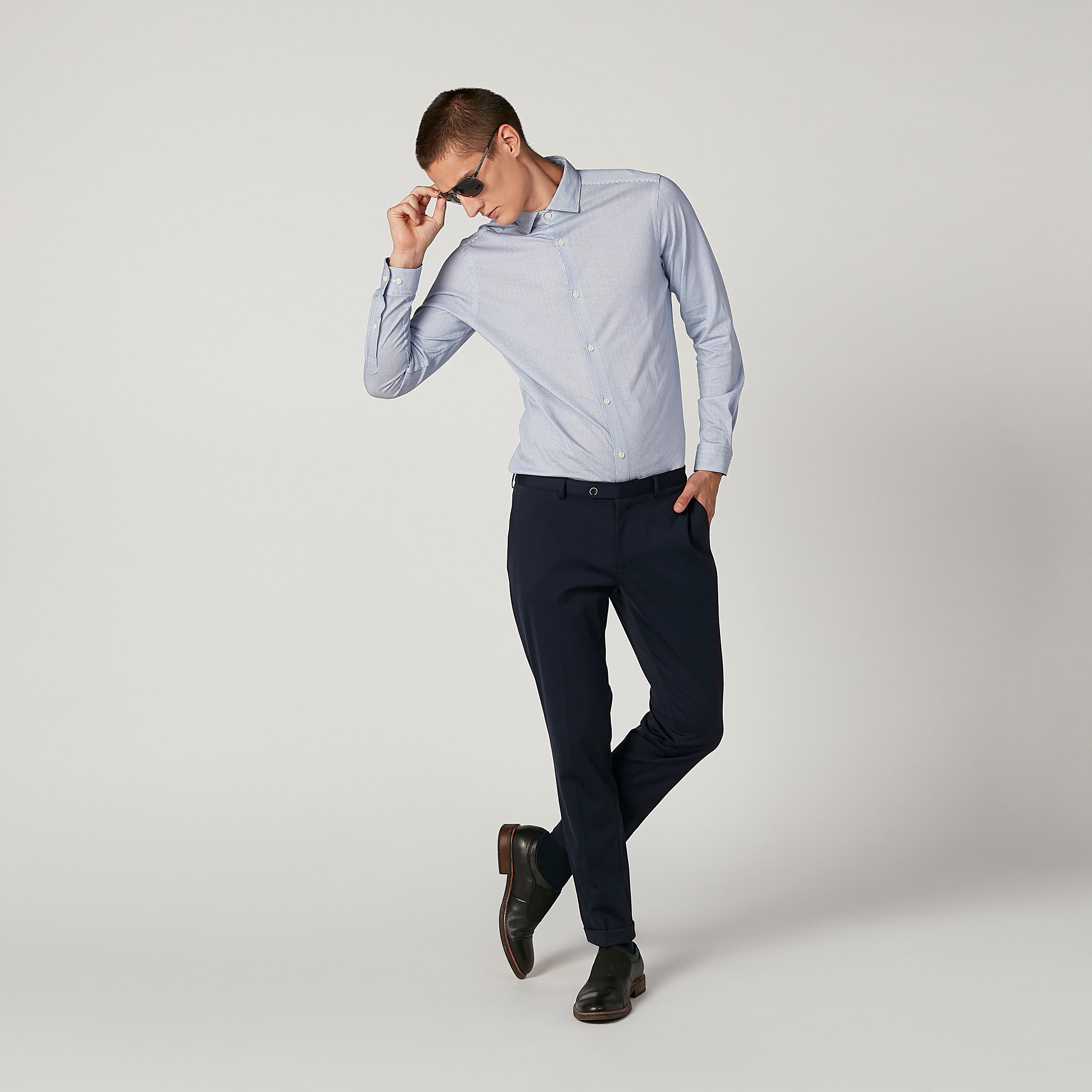 قميص مستدام مقلّم بياقة عاديّة وأكمام طويلة -men-clothing-shirts-image-2