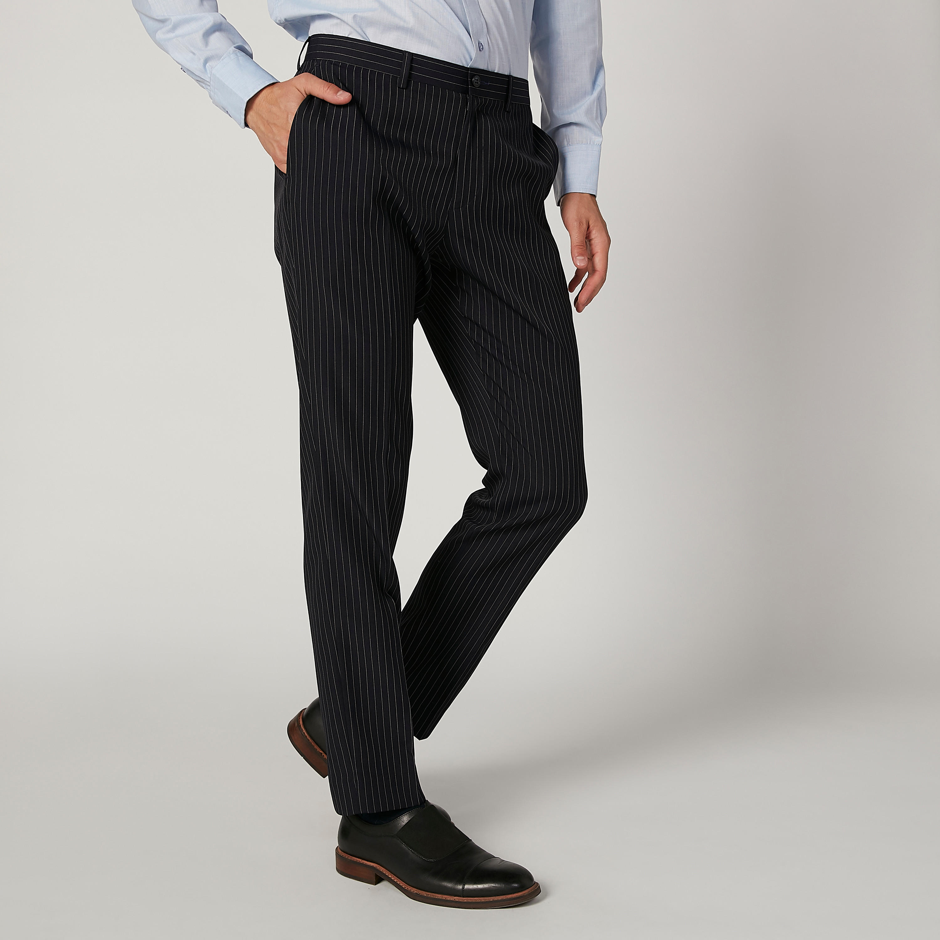 بنطلون رسمي سليم مقلّم بخصر متوسط الارتفاع وجيوب-men-clothing-bottoms-trousersandchinos-trousers-image-1