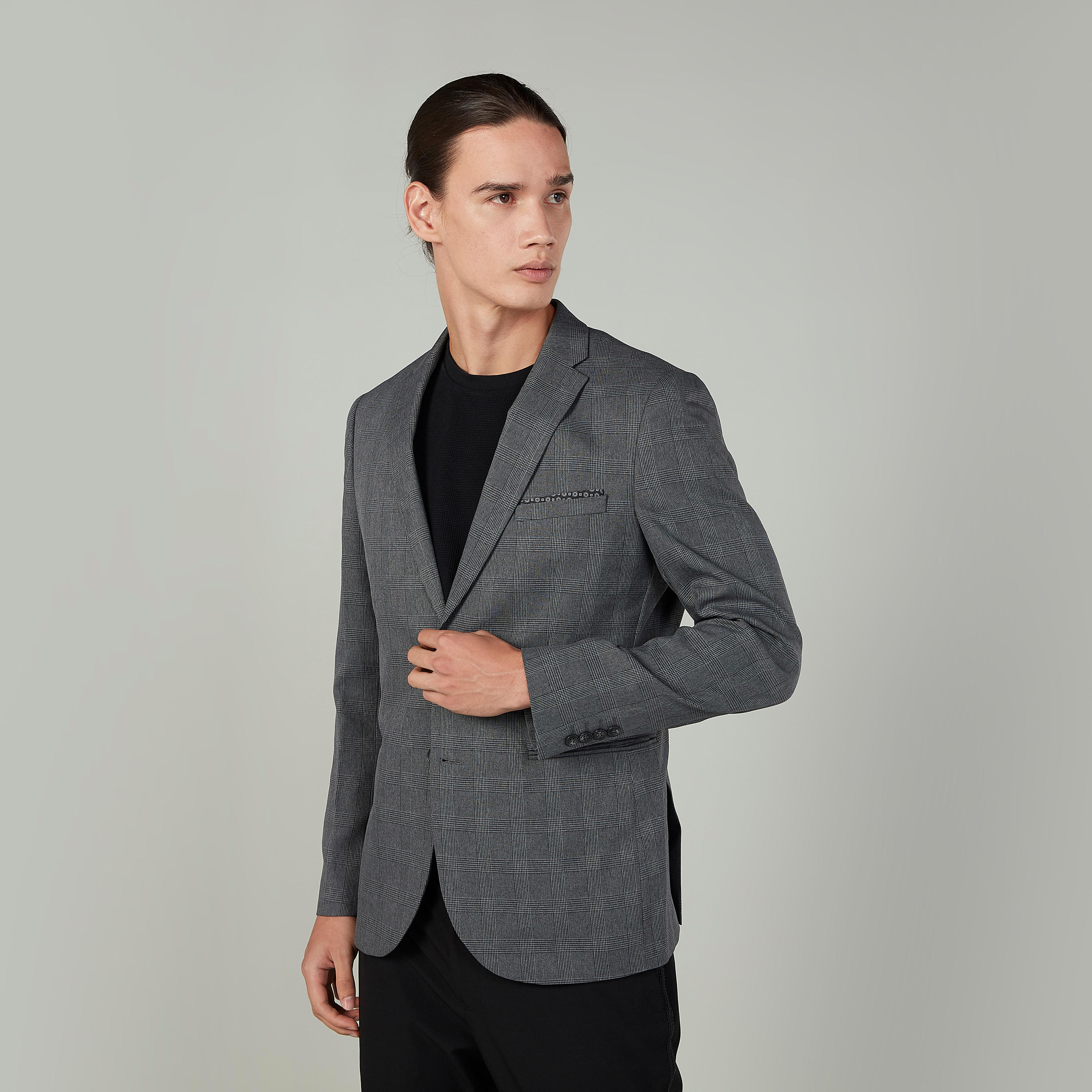 Slim Fit Textured Blazer with Notched Lapel and Long Sleeves-men-winterwear-jacketsandblazers-image-1