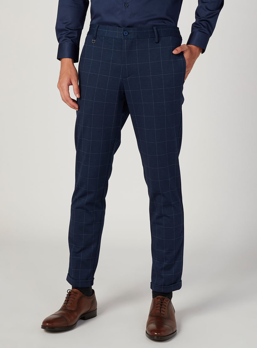 Skinny Fit Full Length Chequered Mid Waist Pants with Pocket Detail-men-clothing-bottoms-trousersandchinos-trousers-image-1