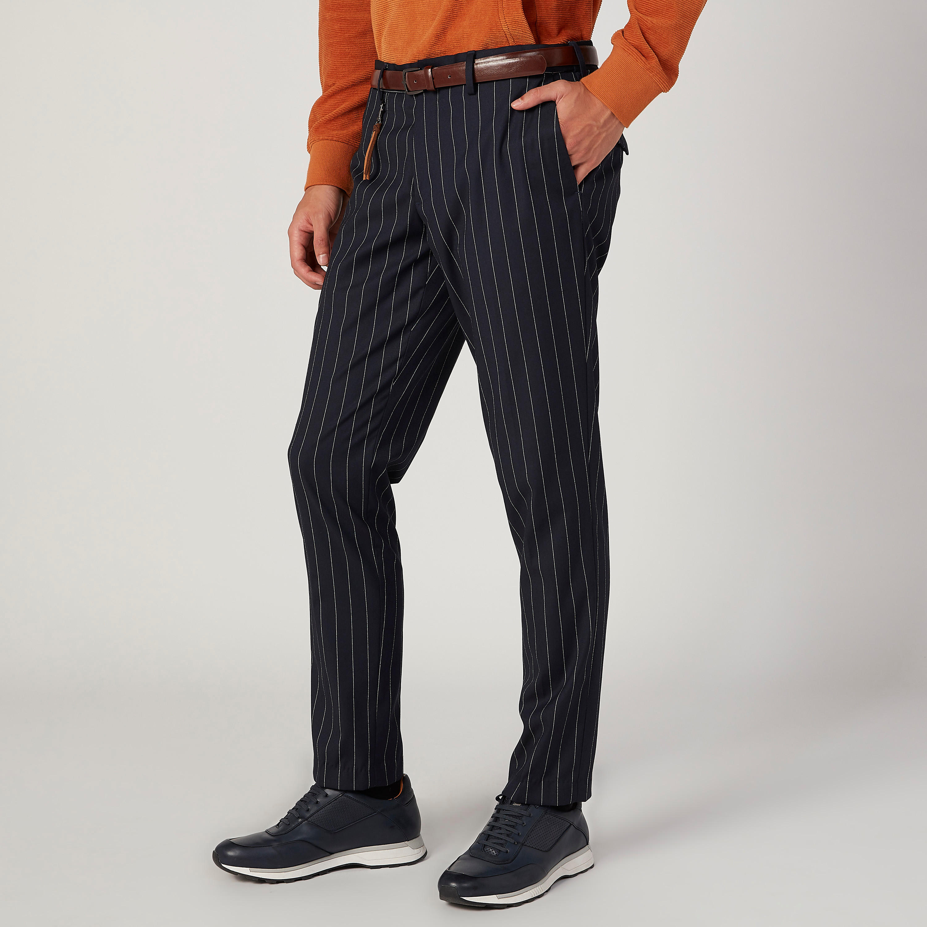 بنطلون سليم مقلّم بخصر متوسط الارتفاع وجيوب-men-clothing-bottoms-trousersandchinos-trousers-image-5