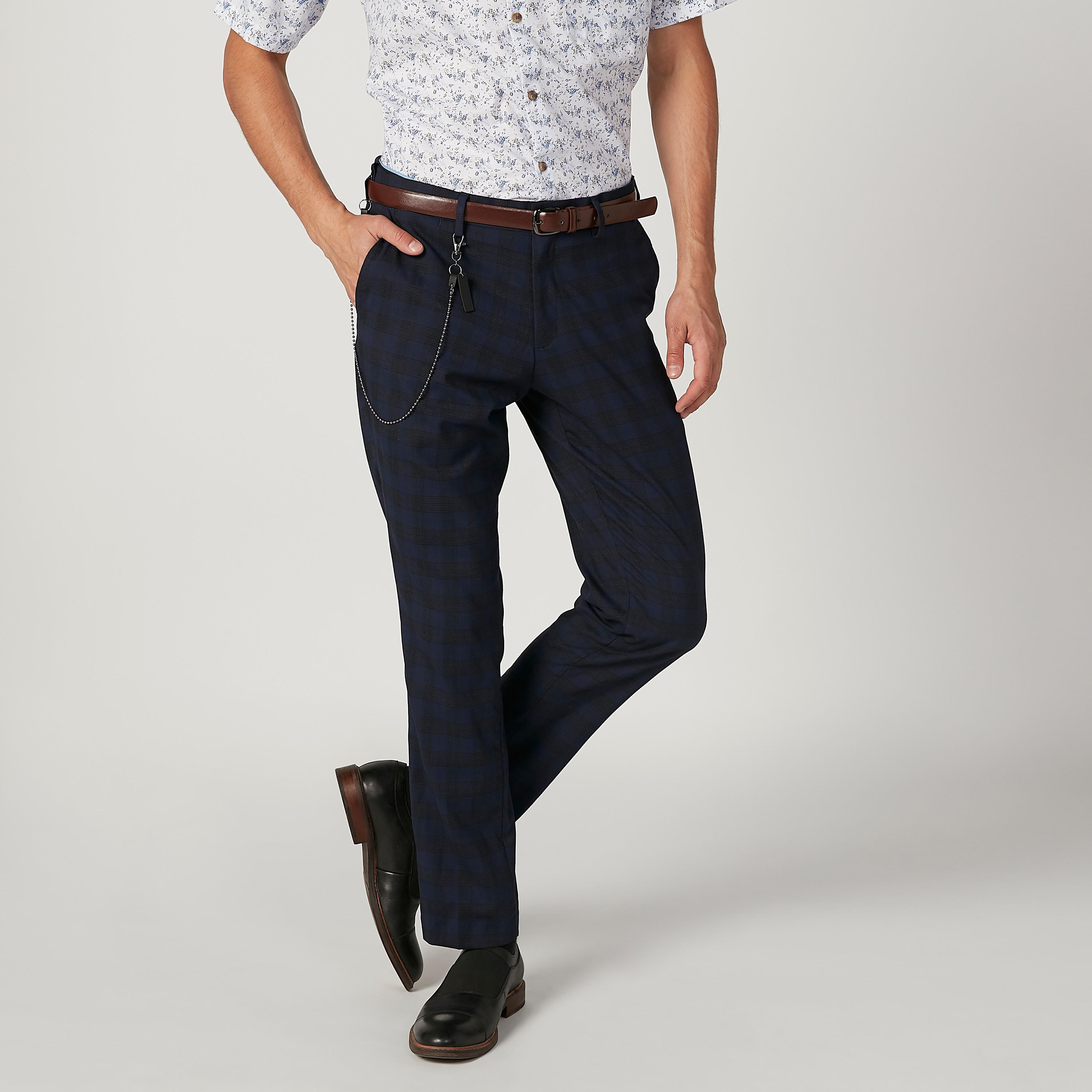Slim Fit Full Length Chequered Mid Waist Trousers with Pocket Detail-men-clothing-bottoms-trousersandchinos-trousers-image-1