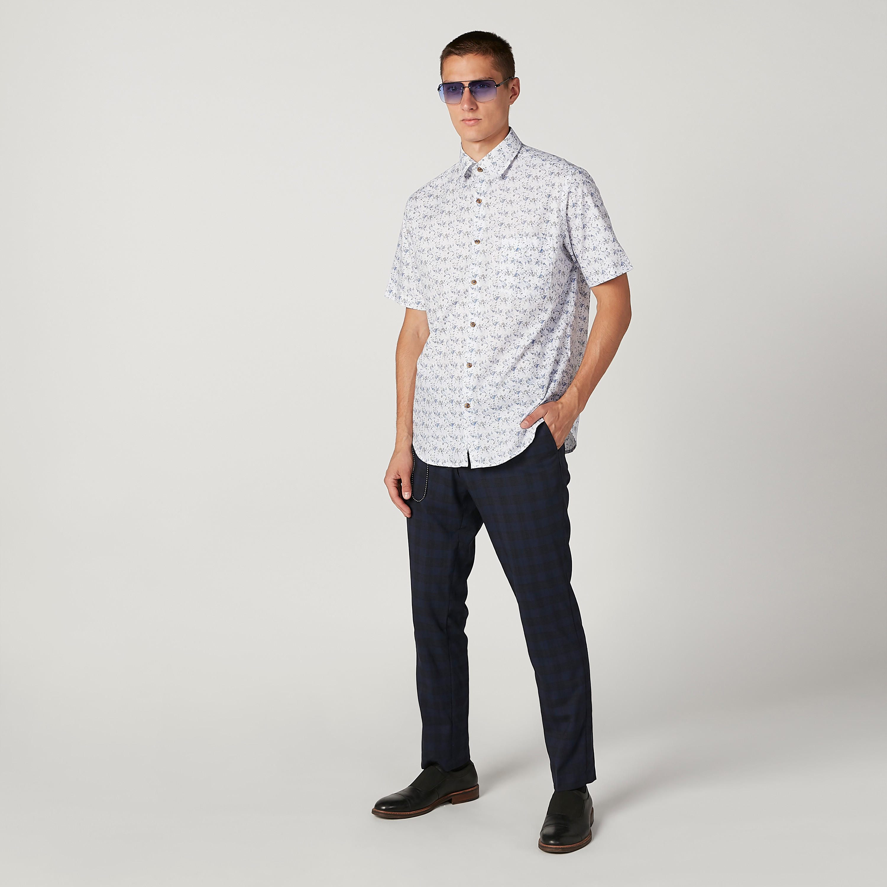 Slim Fit Full Length Chequered Mid Waist Trousers with Pocket Detail-men-clothing-bottoms-trousersandchinos-trousers-image-2