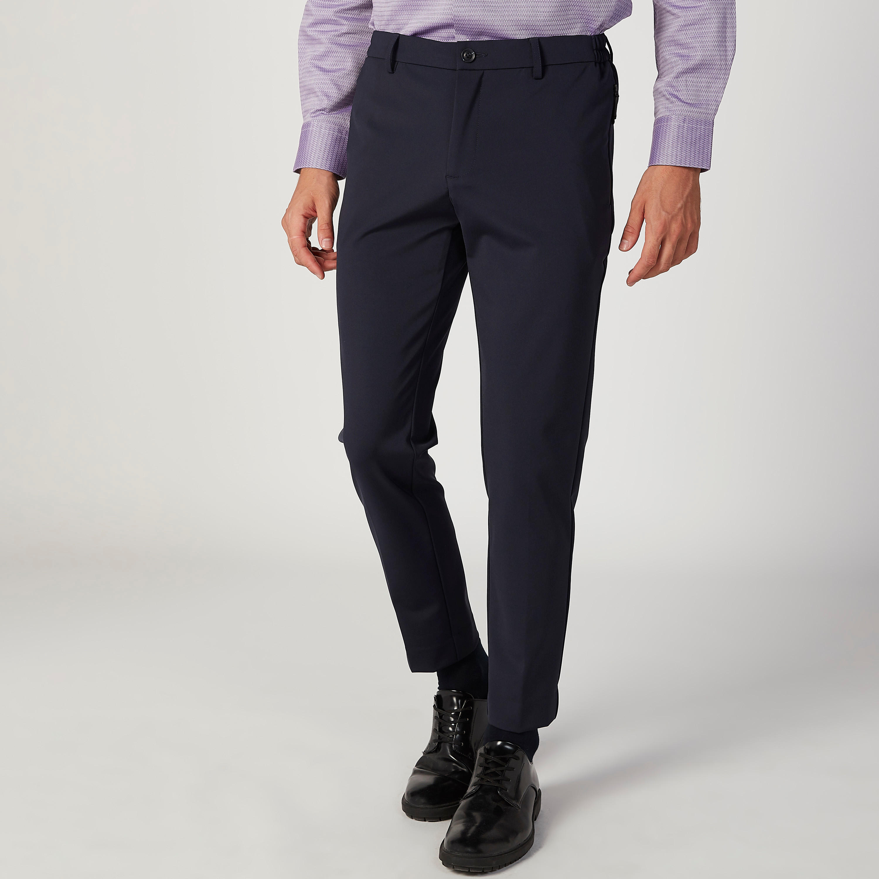 بنطلون سليم منسوج بخصر متوسط الارتفاع وجيوب-men-clothing-bottoms-trousersandchinos-trousers-image-1
