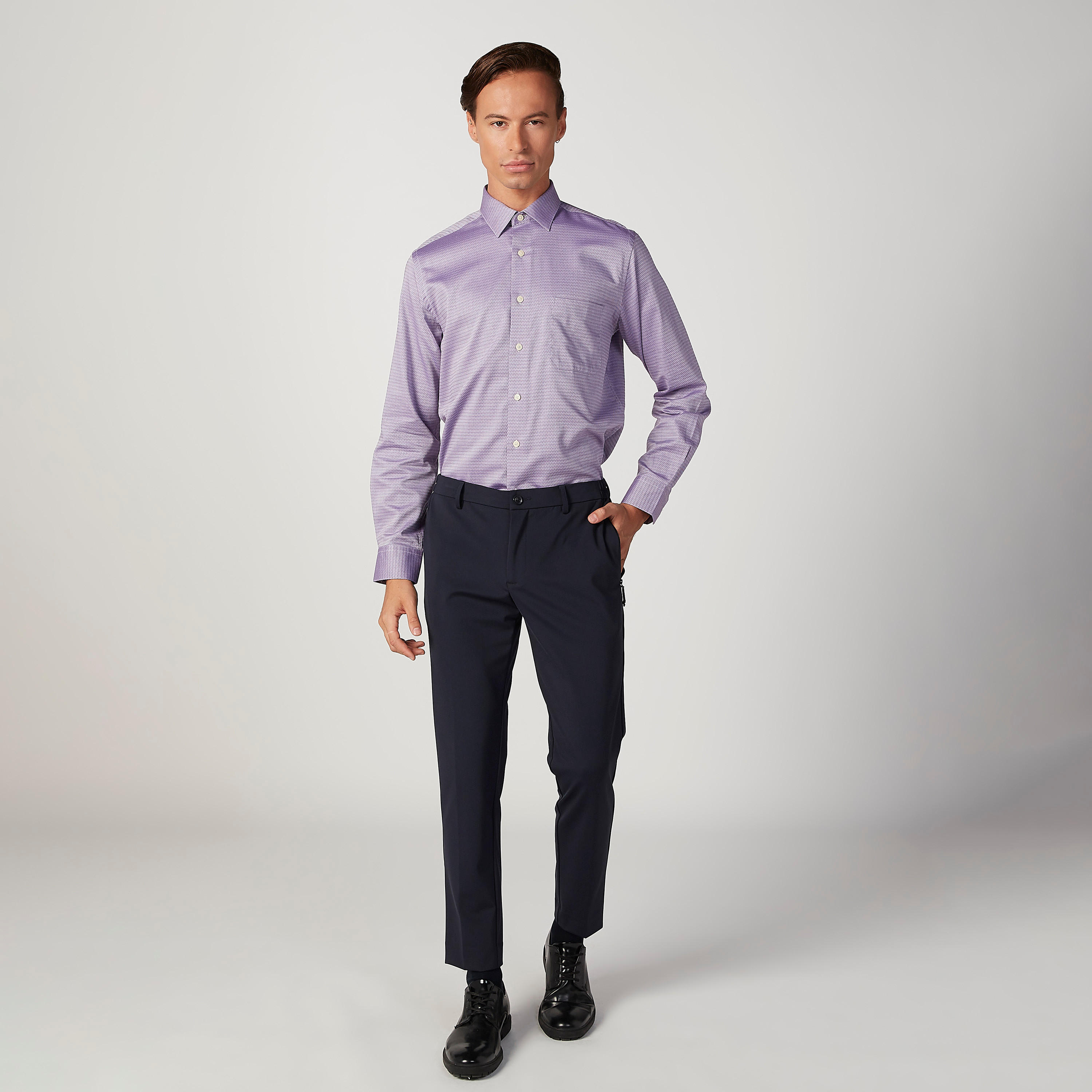 بنطلون سليم منسوج بخصر متوسط الارتفاع وجيوب-men-clothing-bottoms-trousersandchinos-trousers-image-2