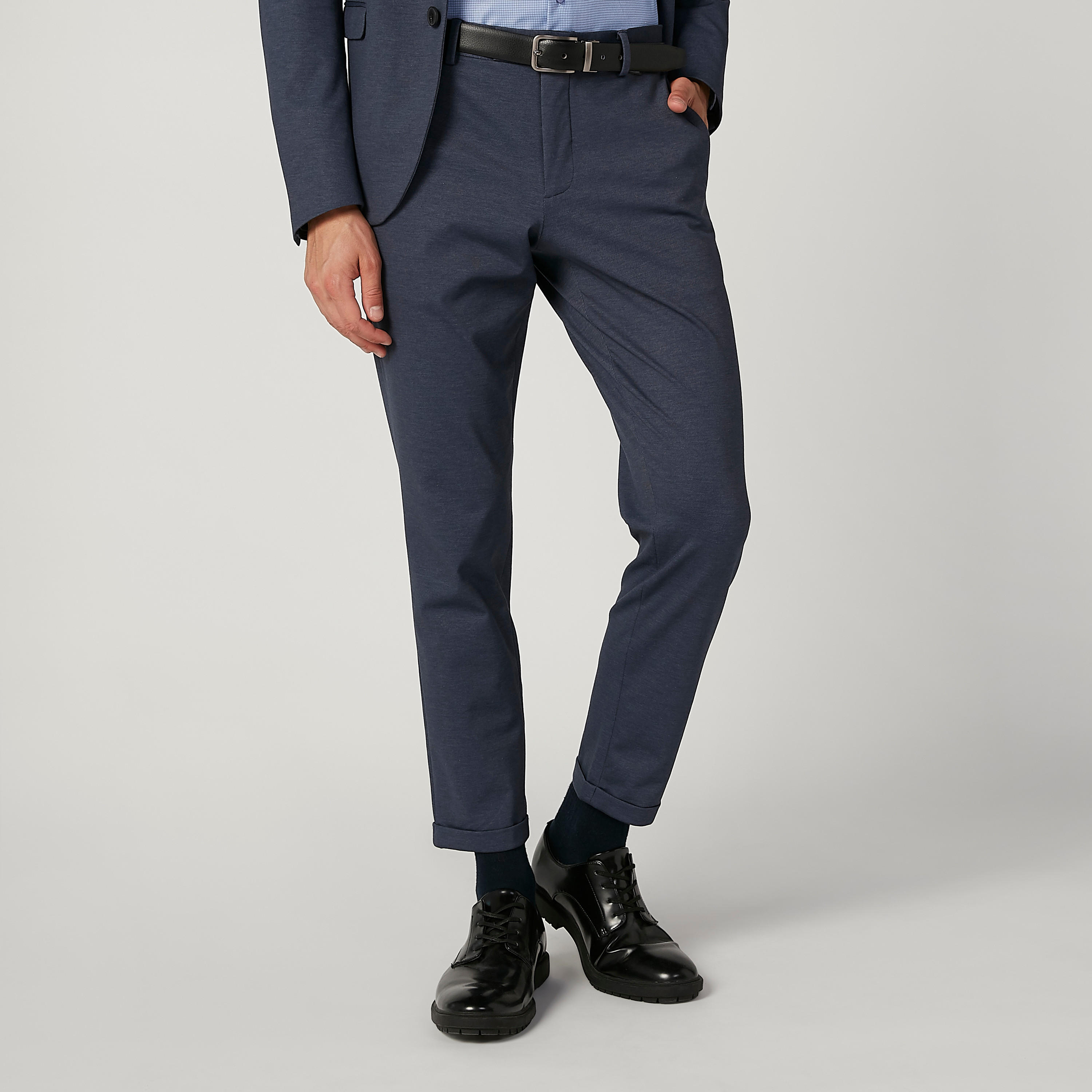 بنطلون رسمي سكيني بارز الملمس بخصر متوسط الارتفاع وجيوب-men-clothing-bottoms-trousersandchinos-trousers-image-1