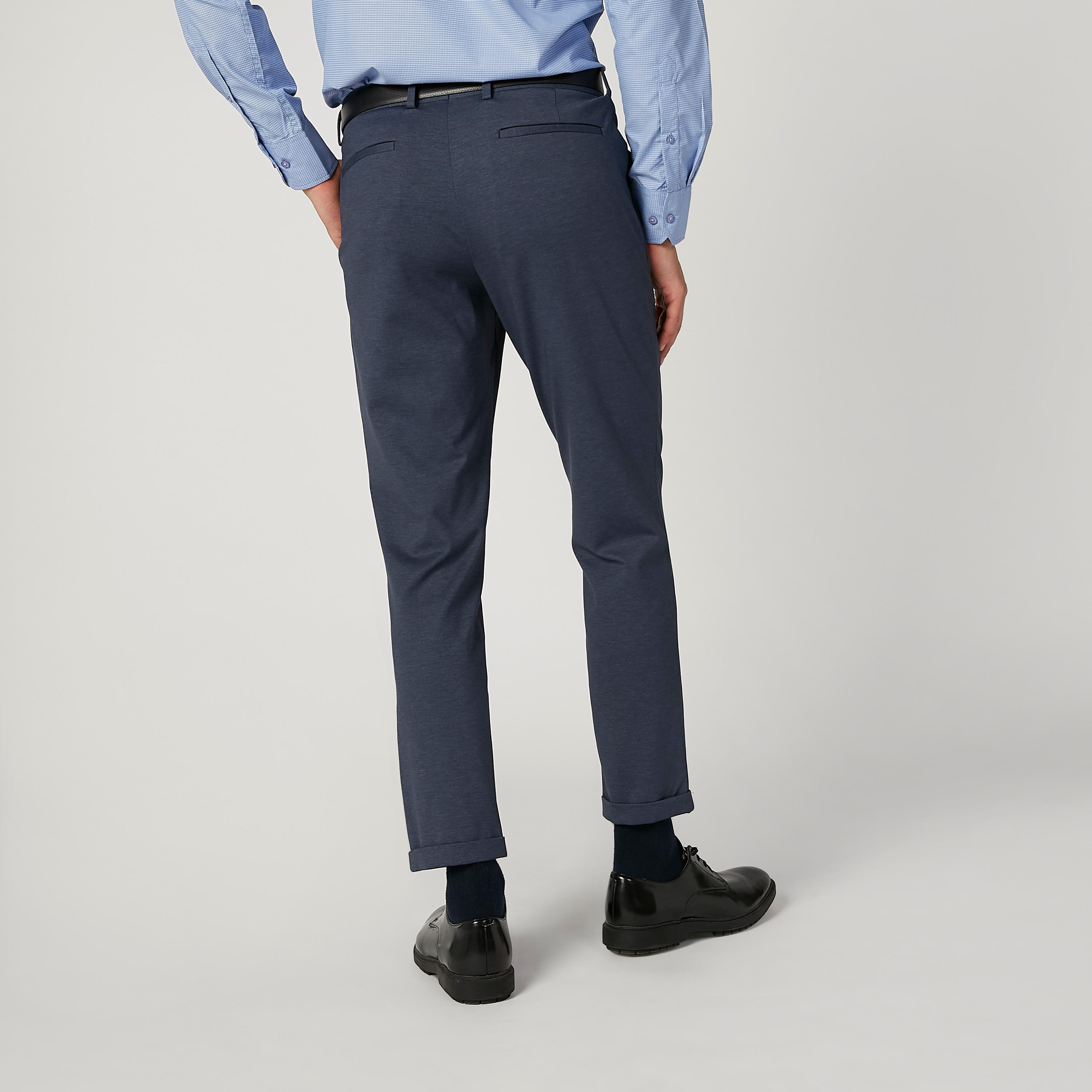 بنطلون رسمي سكيني بارز الملمس بخصر متوسط الارتفاع وجيوب-men-clothing-bottoms-trousersandchinos-trousers-image-4