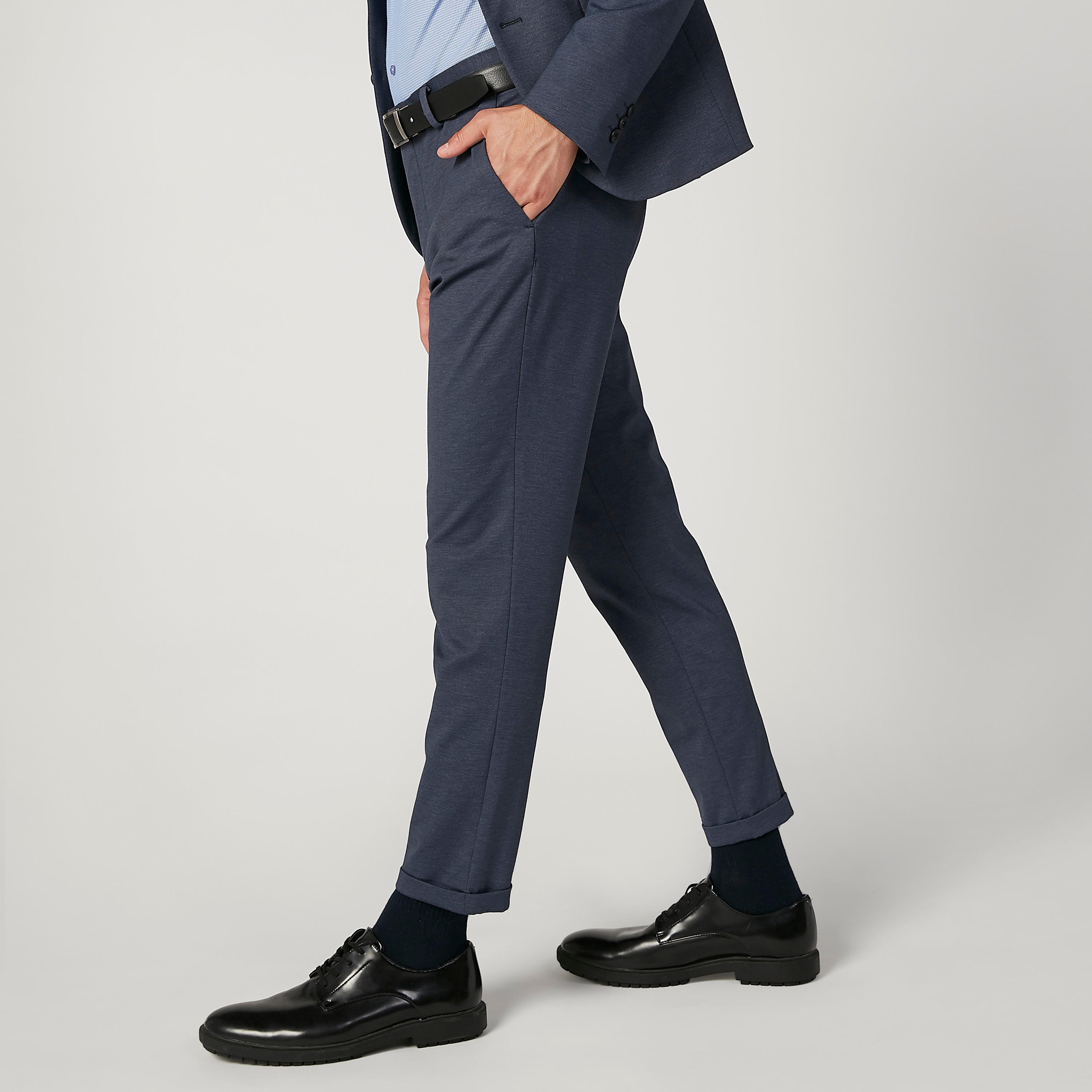 بنطلون رسمي سكيني بارز الملمس بخصر متوسط الارتفاع وجيوب-men-clothing-bottoms-trousersandchinos-trousers-image-5