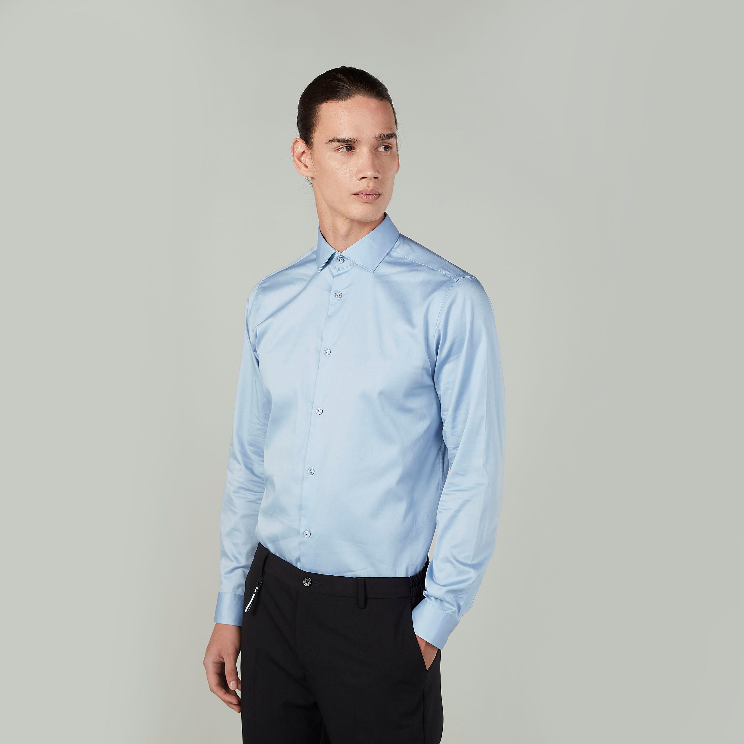 Plain Shirt with Long Sleeves and Spread Collar-men-clothing-shirts-image-1
