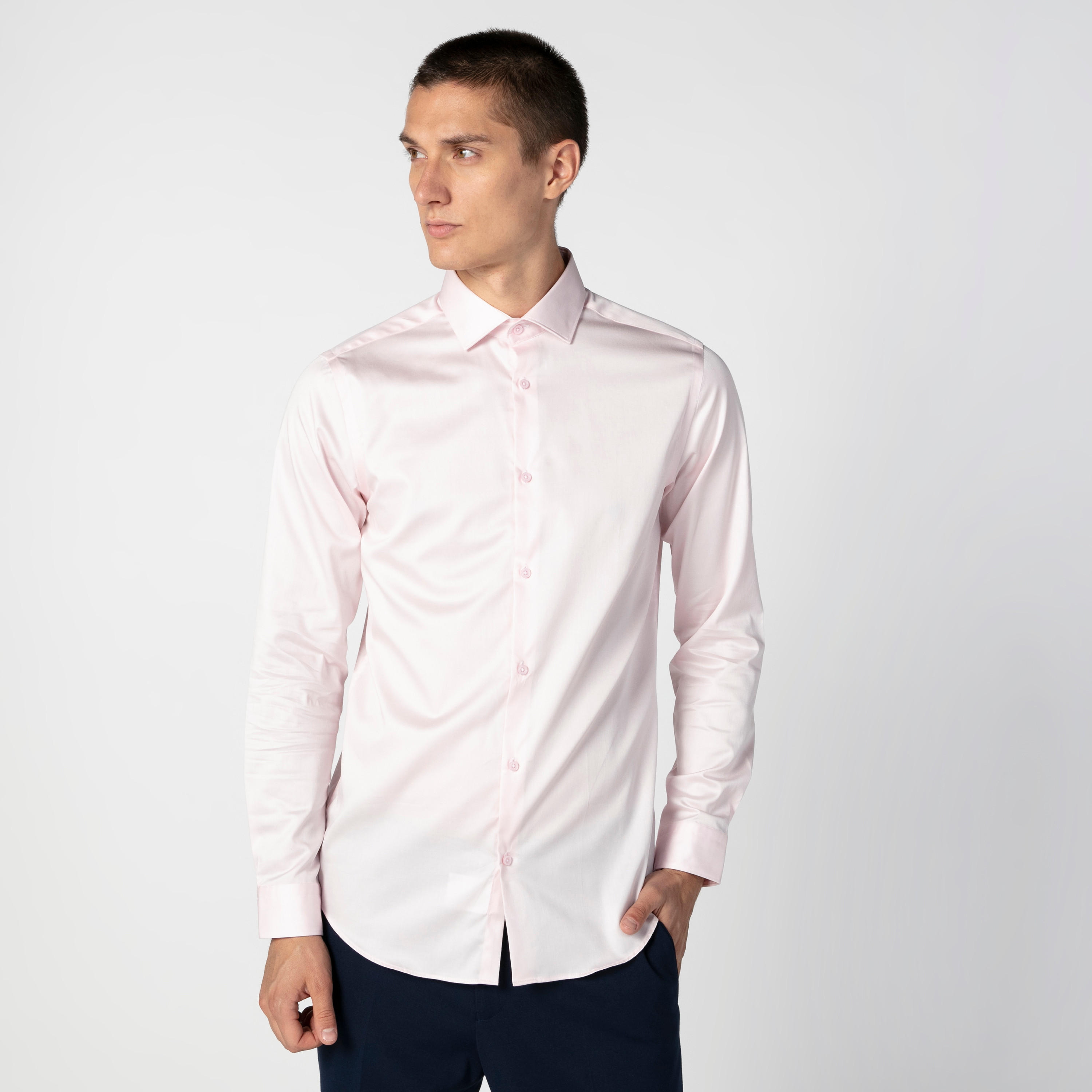 Solid Shirt with Spread Collar and Long Sleeves-men-clothing-shirts-image-1