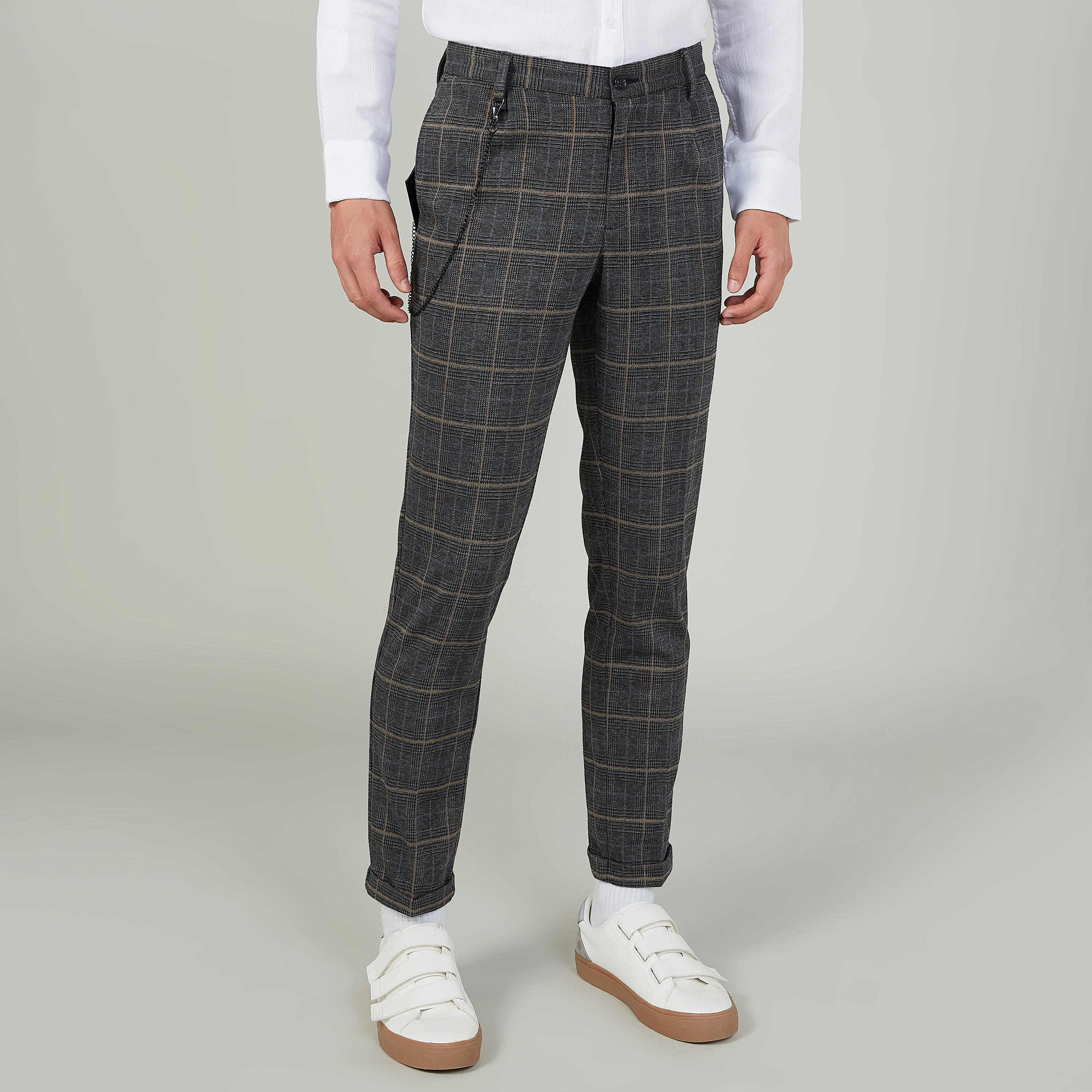 بنطلون رسمي سكيني كاروهات بخصر متوسط الارتفاع وجيوب-men-clothing-bottoms-trousersandchinos-trousers-image-1