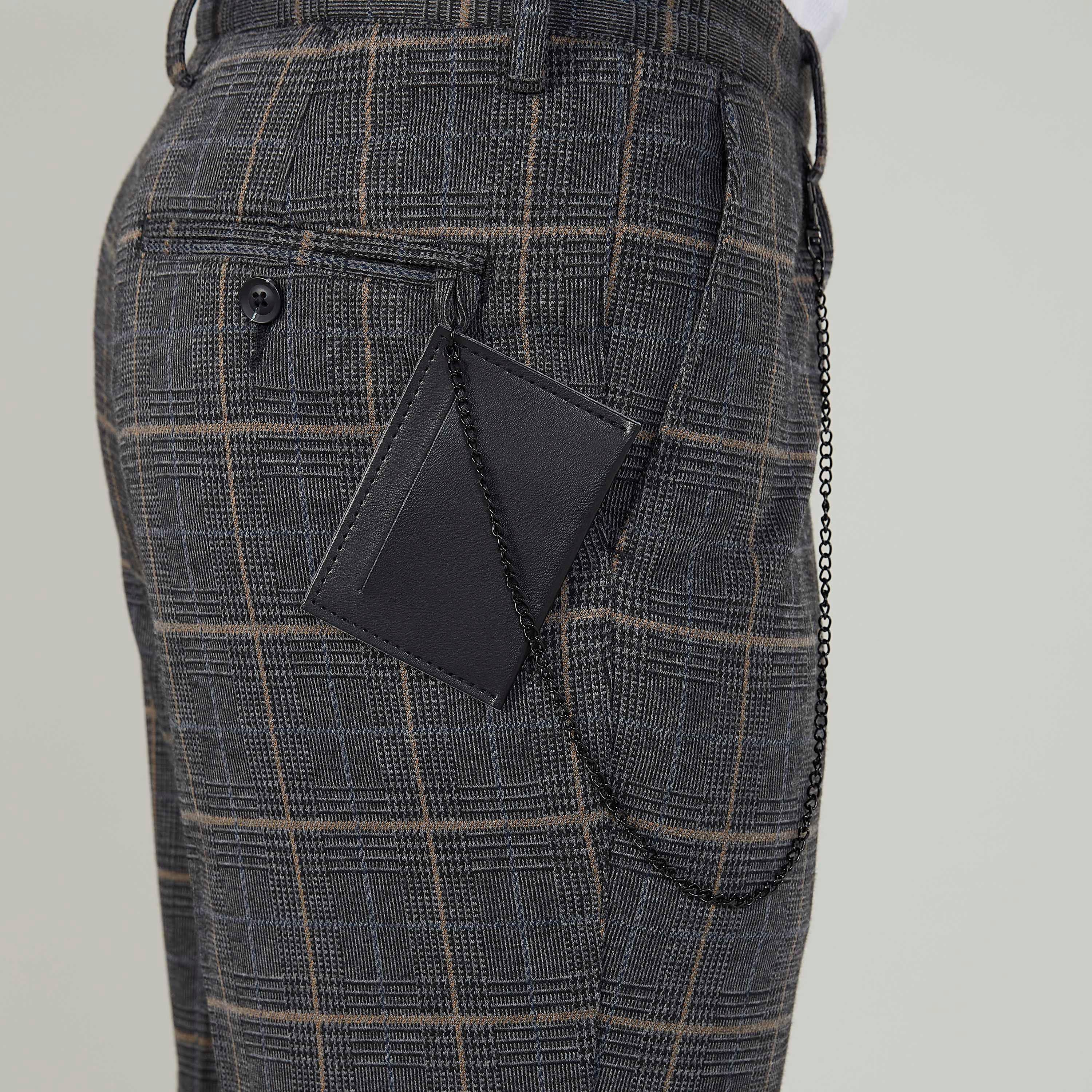 بنطلون رسمي سكيني كاروهات بخصر متوسط الارتفاع وجيوب-men-clothing-bottoms-trousersandchinos-trousers-image-3