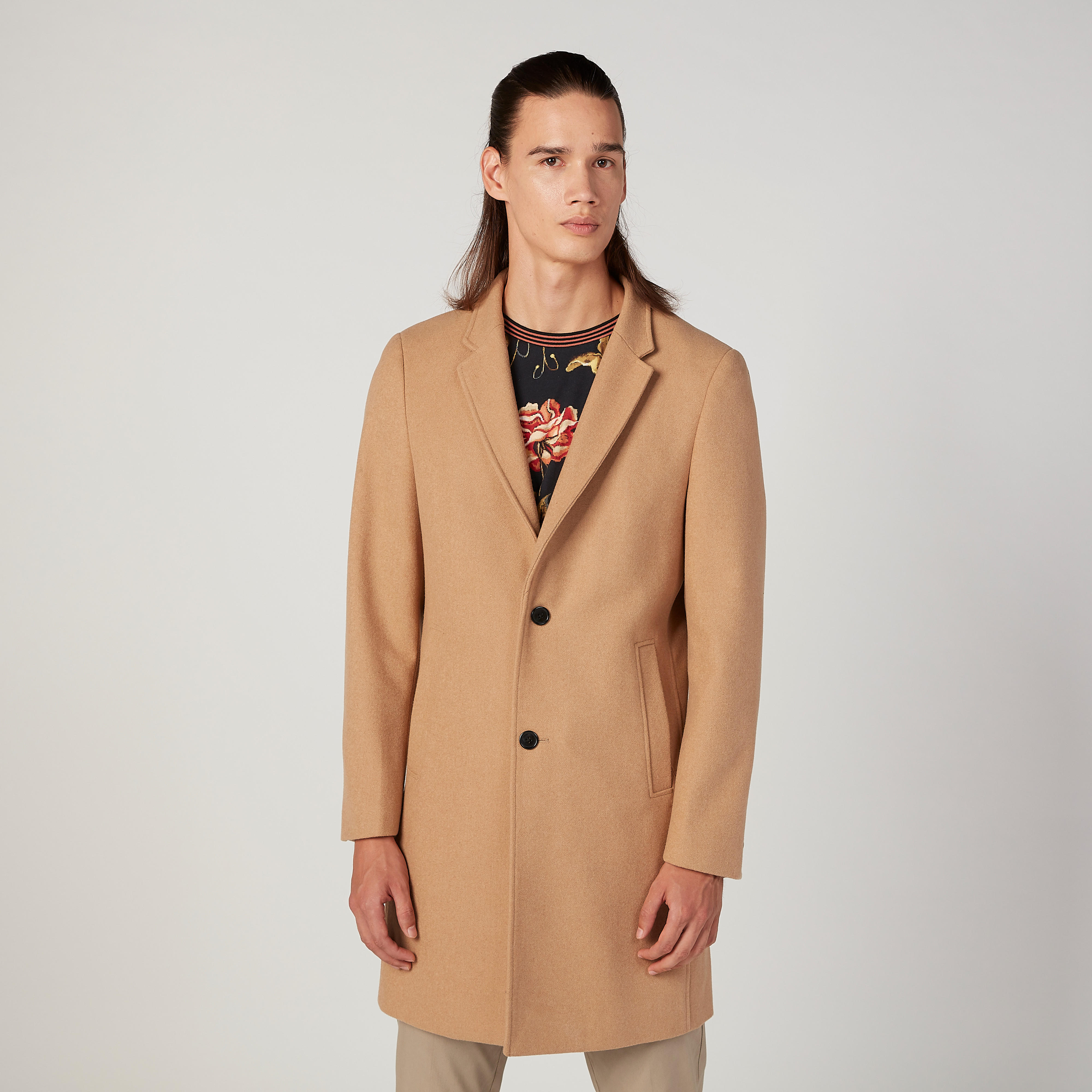 معطف سليم فيت بارز الملمس بأكمام طويلة وجيوب-men-clothing-jacketsandblazers-coats-image-1