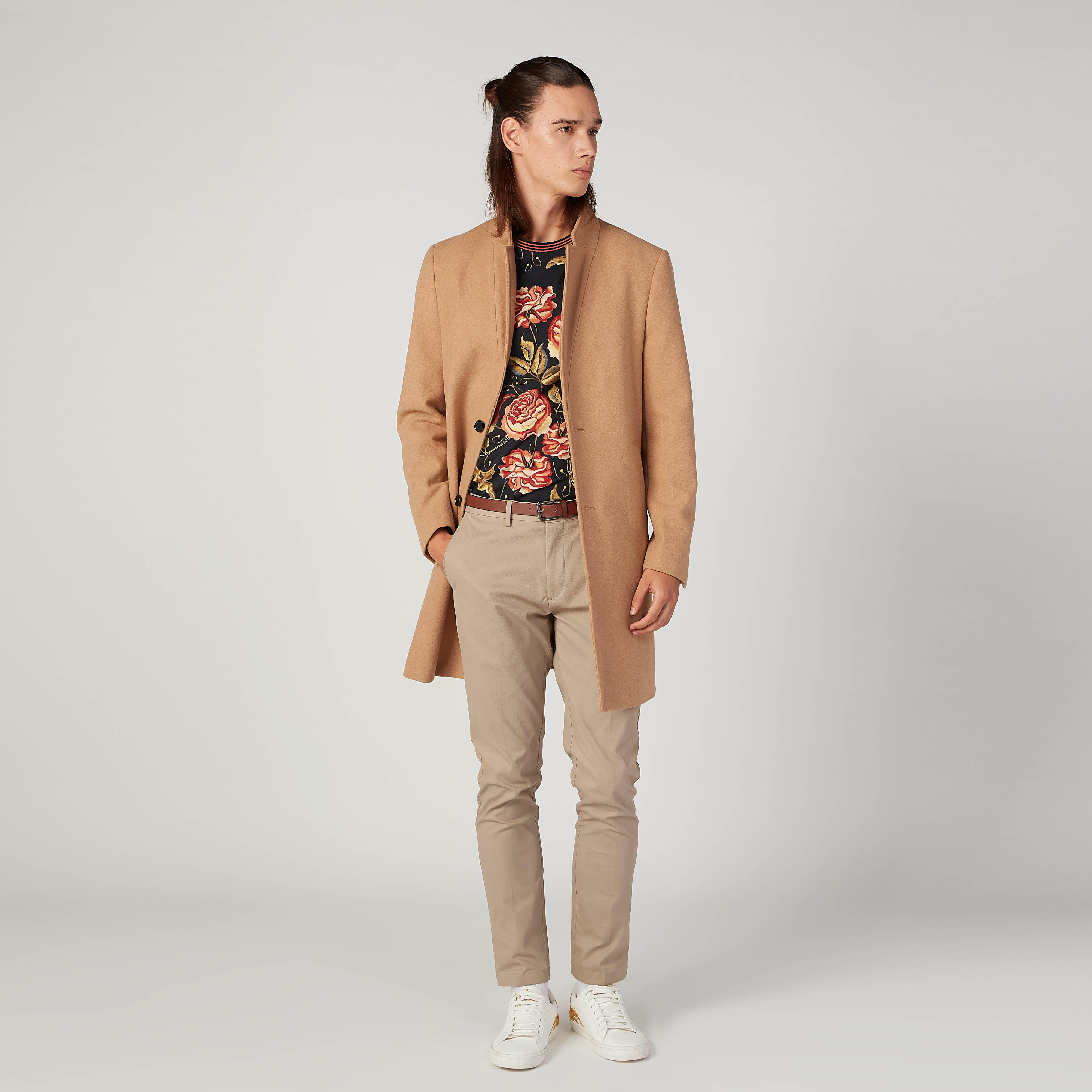 معطف سليم فيت بارز الملمس بأكمام طويلة وجيوب-men-clothing-jacketsandblazers-coats-image-2