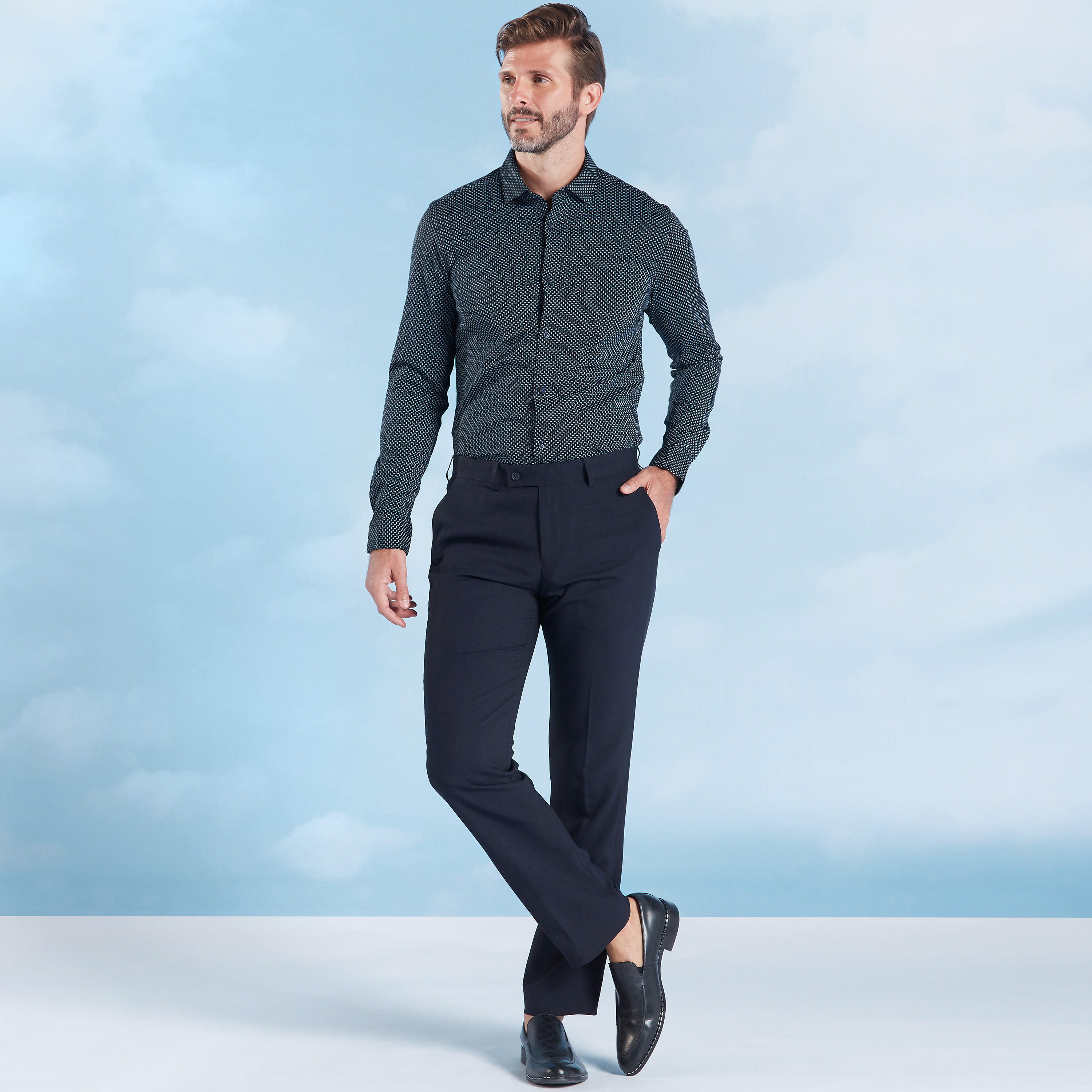 Printed Formal Shirt with Long Sleeves and Spread Collar-men-clothing-shirts-image-2