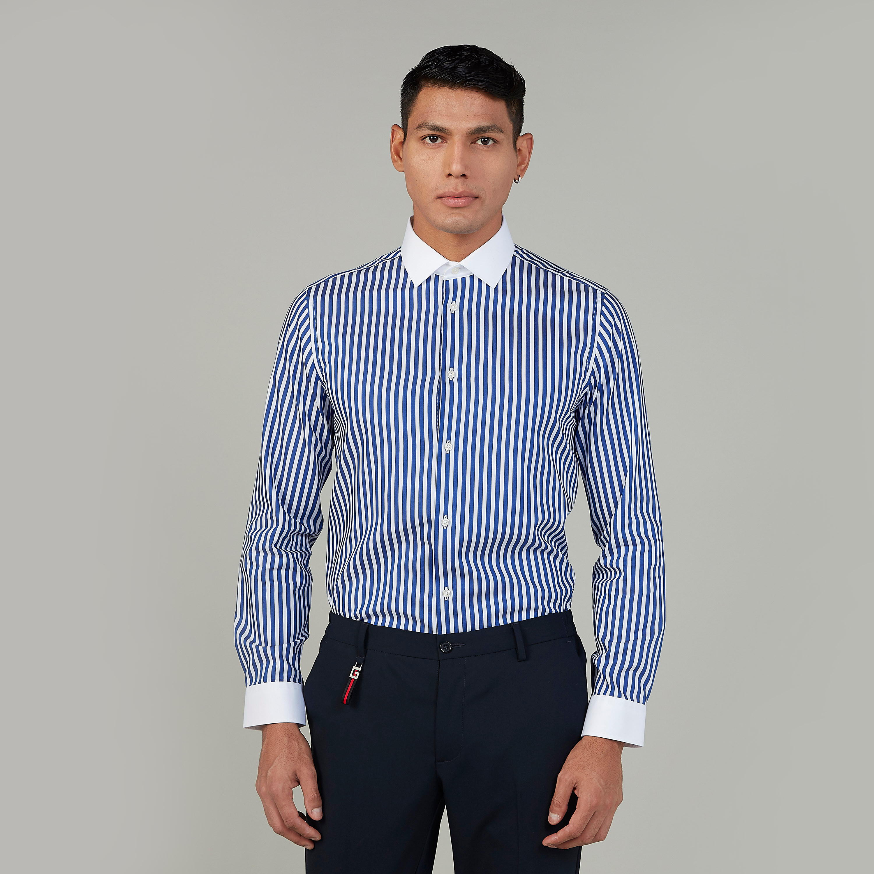 قميص مستدام مقلّم بياقة عاديّة وأكمام طويلة -men-clothing-shirts-image-1