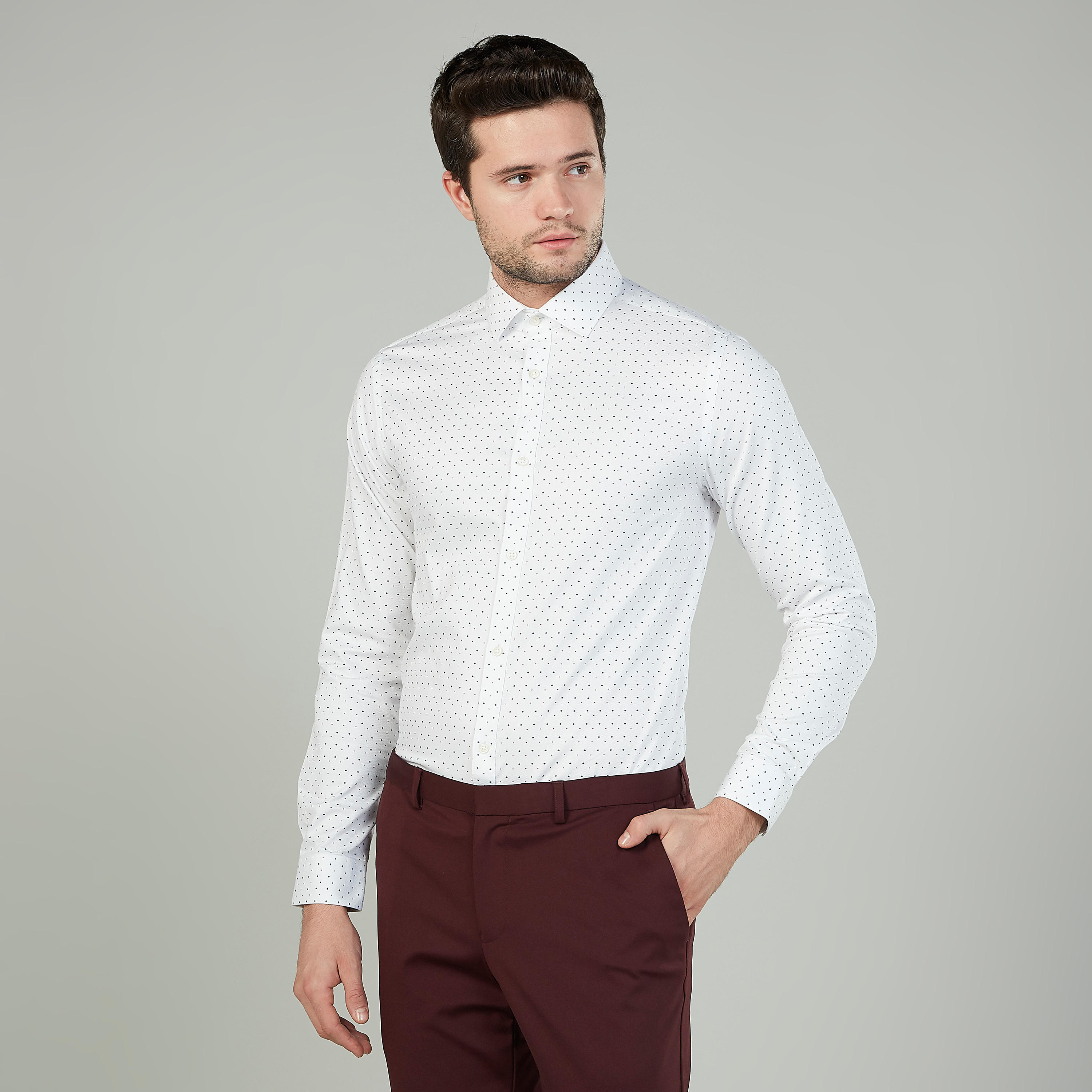 قميص مستدام سليم فيت بياقة عاديّة وأكمام طويلة وطبعات  -men-clothing-shirts-image-1