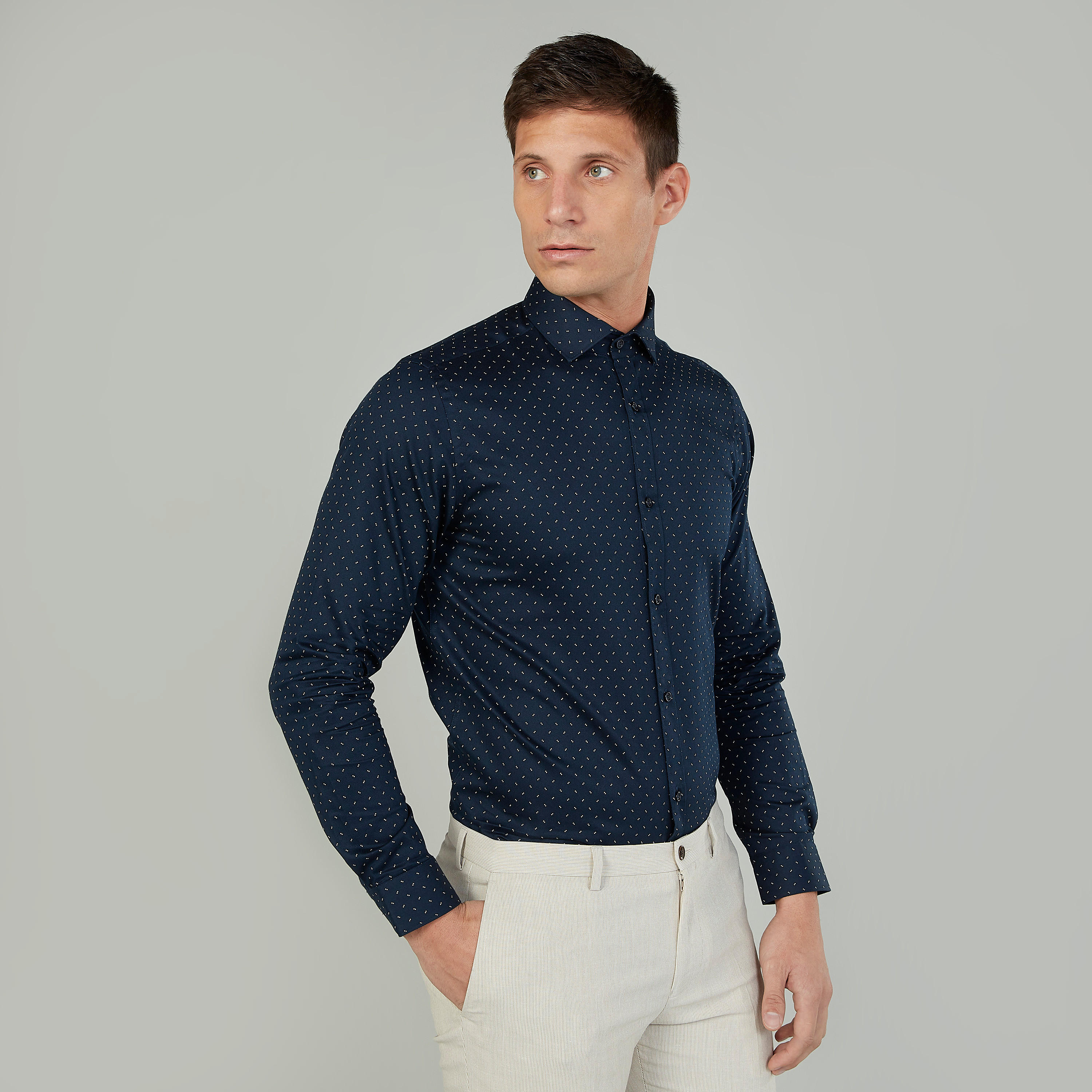 قميص مستدام سليم فيت بياقة عاديّة وأكمام طويلة وطبعات -men-clothing-shirts-image-1