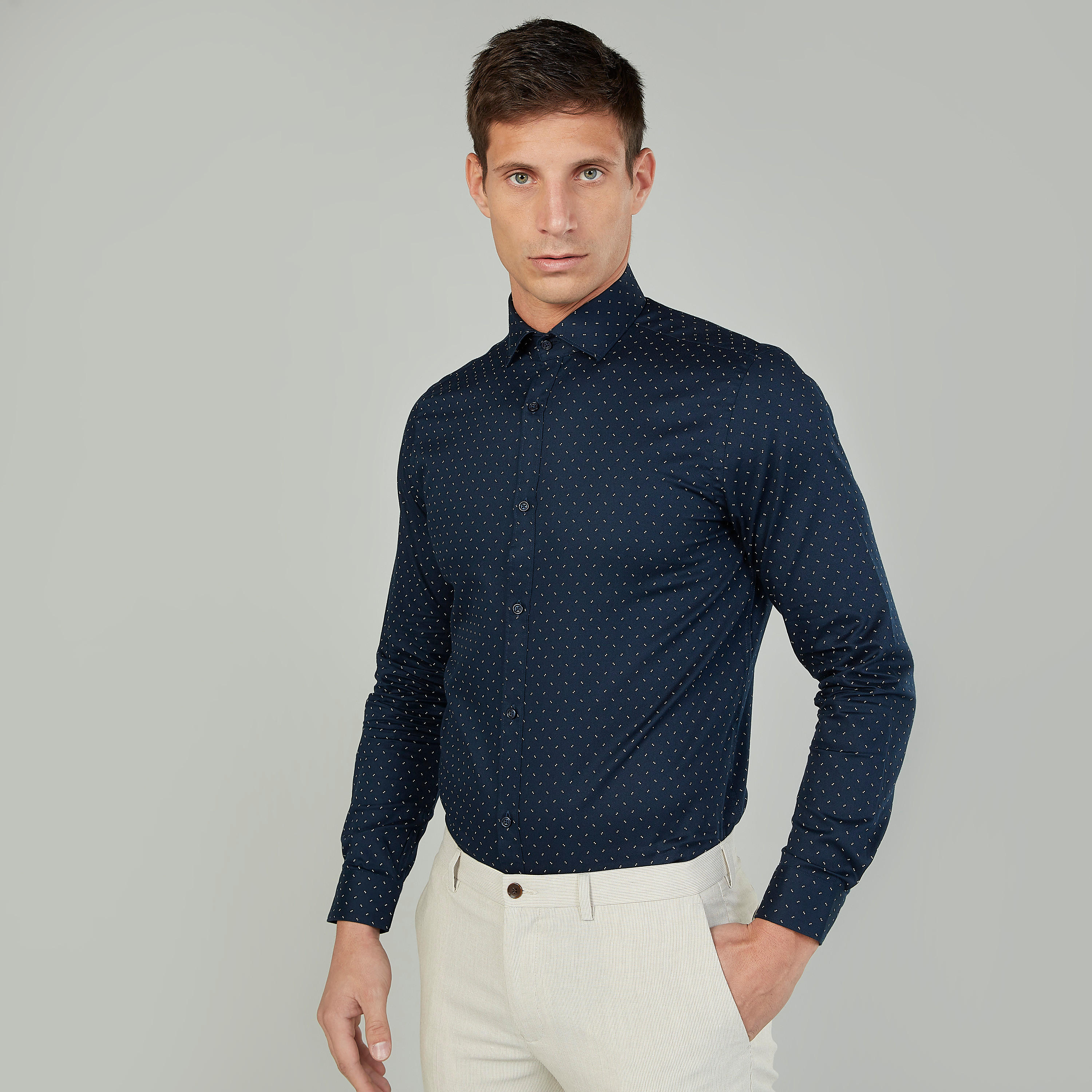 قميص مستدام سليم فيت بياقة عاديّة وأكمام طويلة وطبعات -men-clothing-shirts-image-6