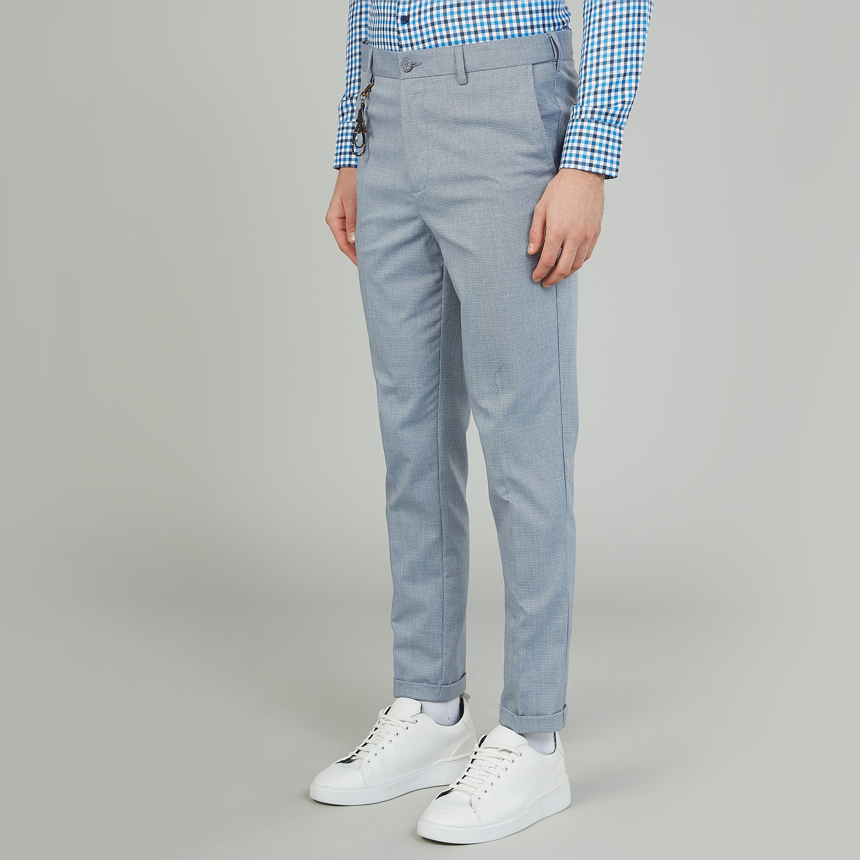 بنطلون سليم رسمي بارز الملمس بخصر متوسط الارتفاع وجيوب-men-clothing-bottoms-trousersandchinos-trousers-image-5