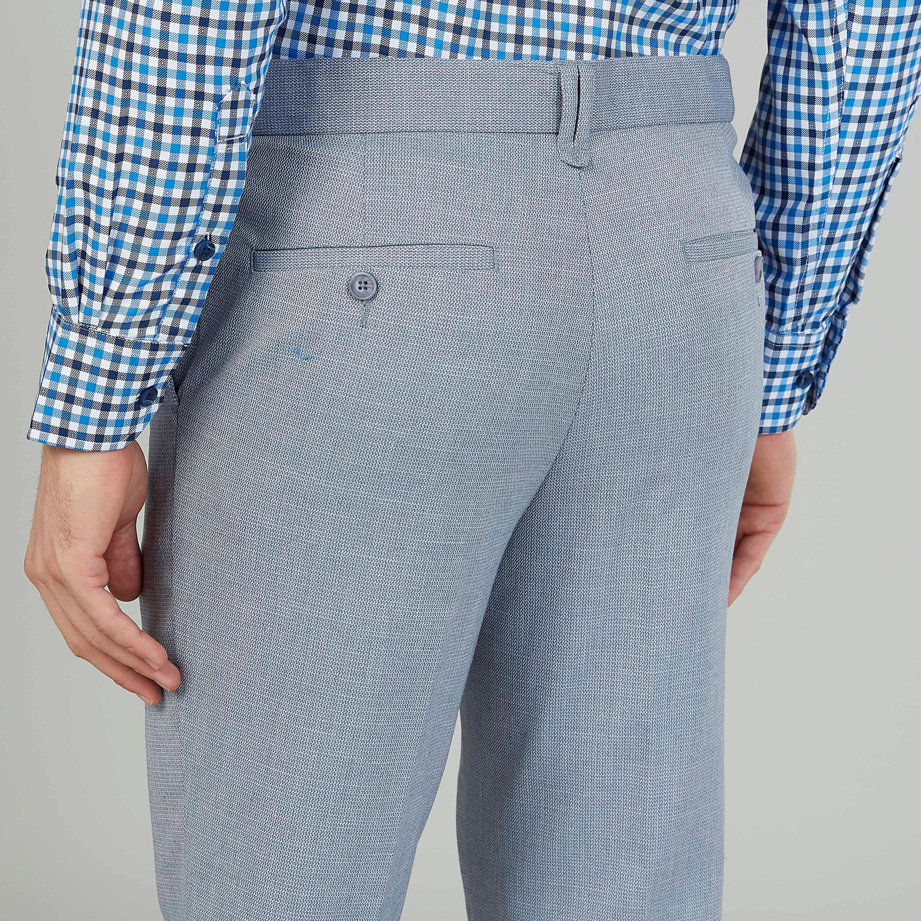 بنطلون سليم رسمي بارز الملمس بخصر متوسط الارتفاع وجيوب-men-clothing-bottoms-trousersandchinos-trousers-image-6