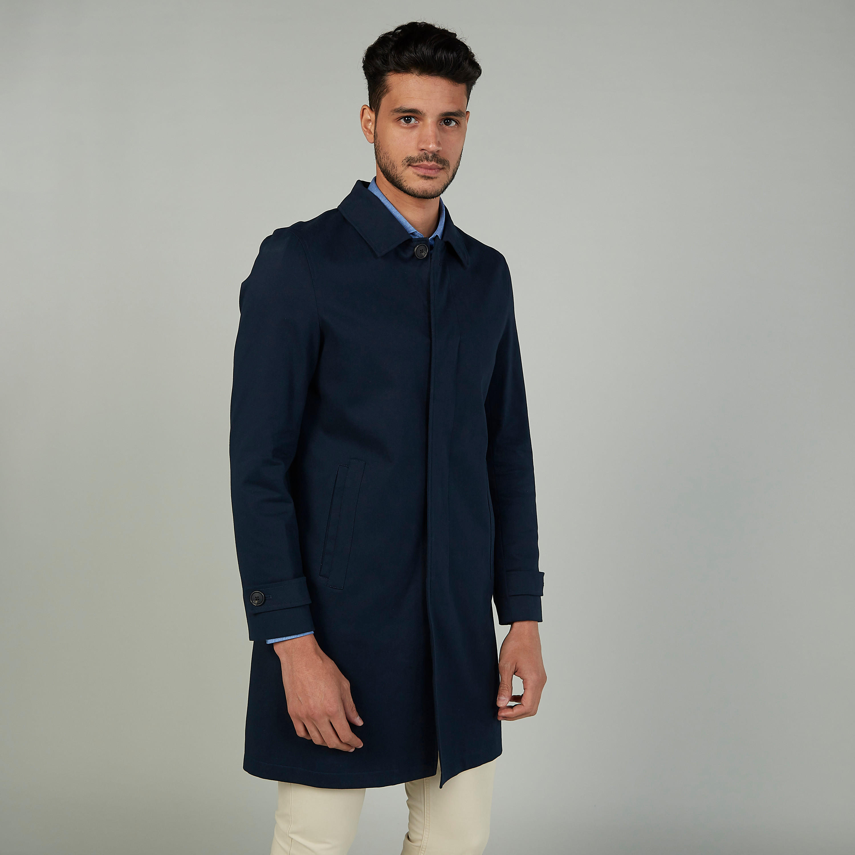 جاكيت رسمي طويل بارز الملس بأكمام طويلة وجيوب-men-clothing-jacketsandblazers-coats-image-1