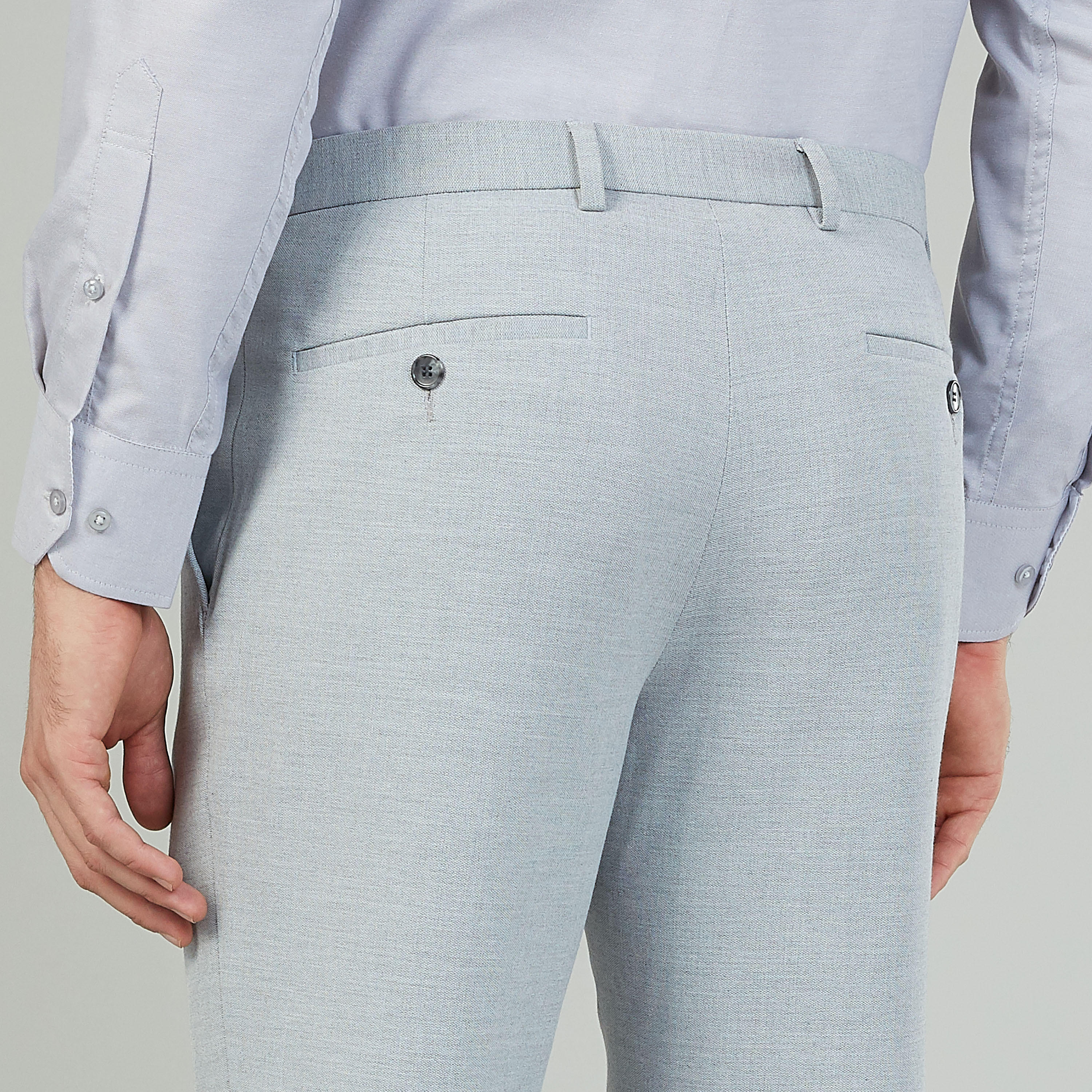 بنطلون رسمي سادة بخصر متوسط الإرتفاع بتفاصيل جيوب وعروات-men-clothing-bottoms-trousersandchinos-trousers-image-3