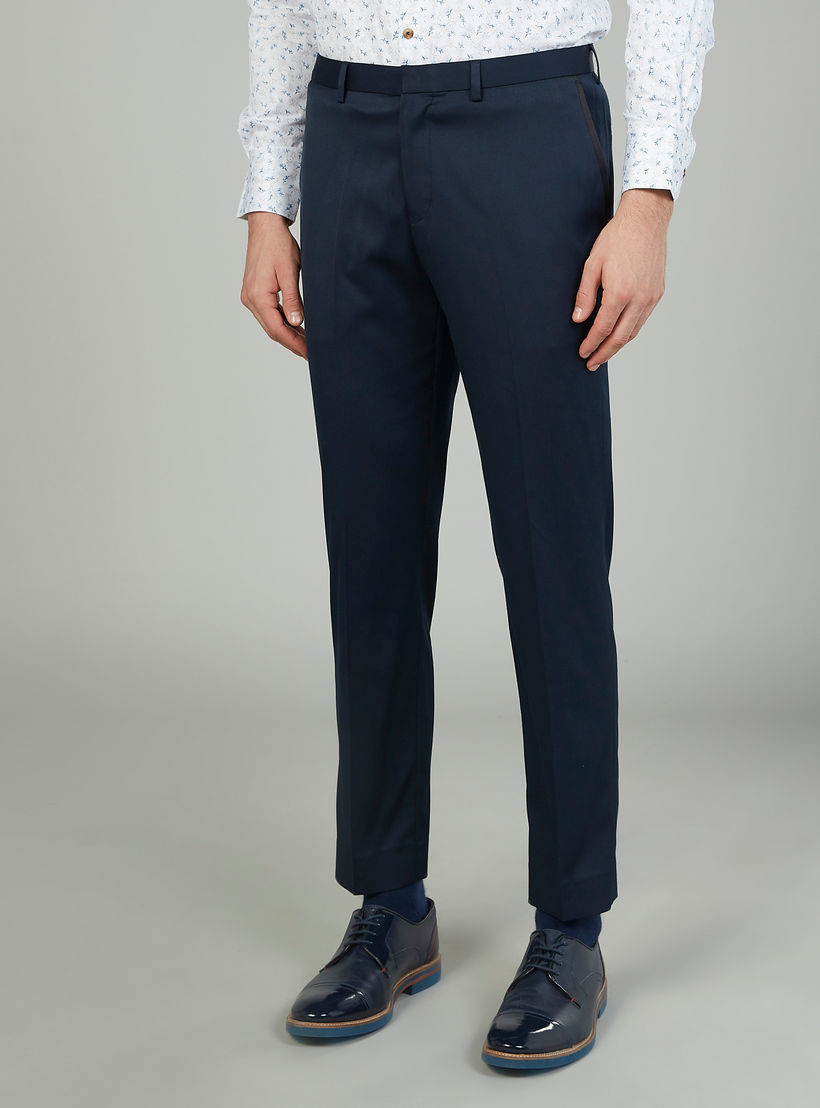 بنطلون سليم سادة بخصر متوسط الارتفاع وجيوب وعراوي-men-clothing-bottoms-trousersandchinos-trousers-image-1