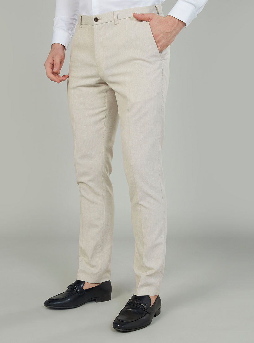بنطلون رسمي كتّان بخصر متوسط الارتفاع وجيوب وعراوي-men-clothing-bottoms-trousersandchinos-trousers-image-1