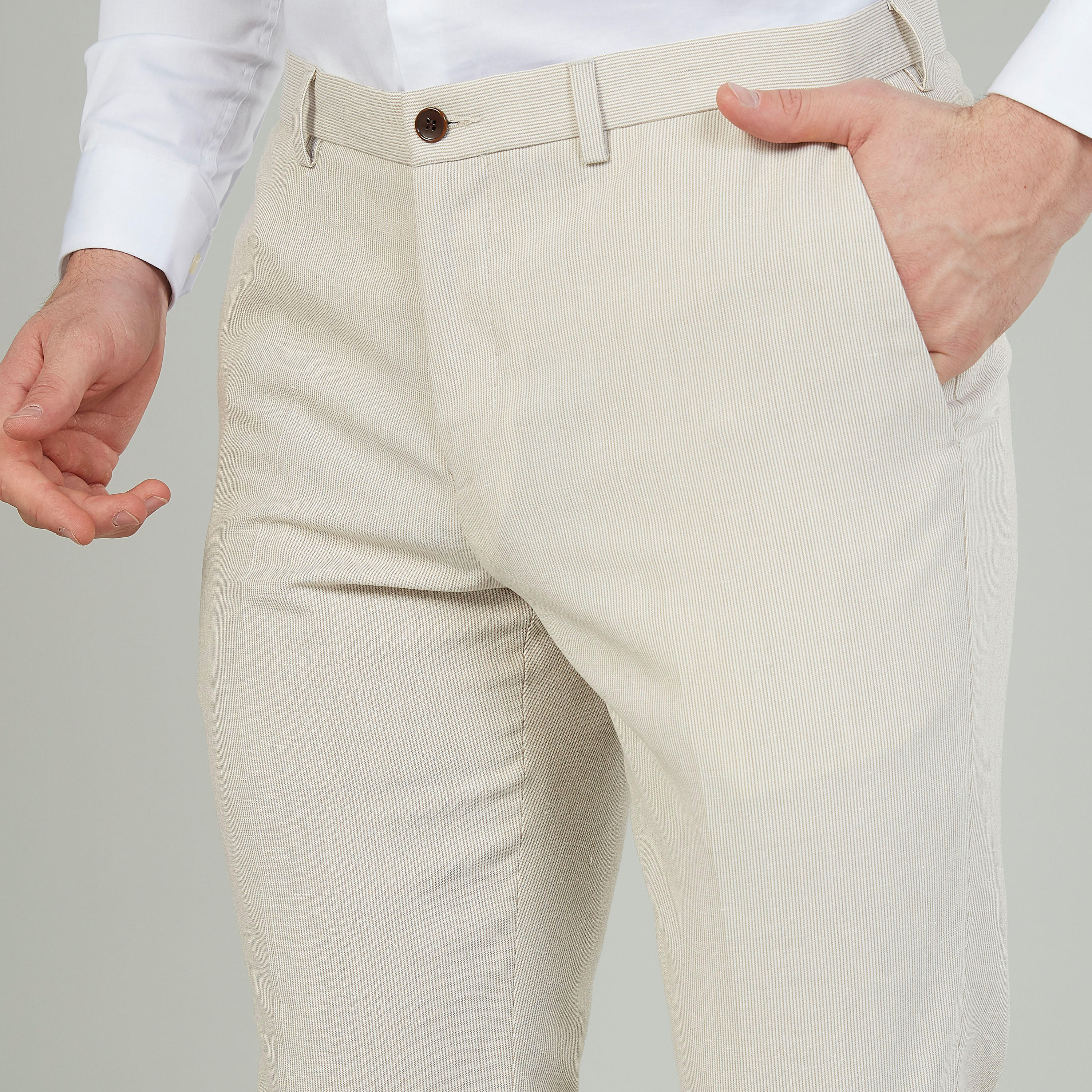 بنطلون رسمي كتّان بخصر متوسط الارتفاع وجيوب وعراوي-men-clothing-bottoms-trousersandchinos-trousers-image-3