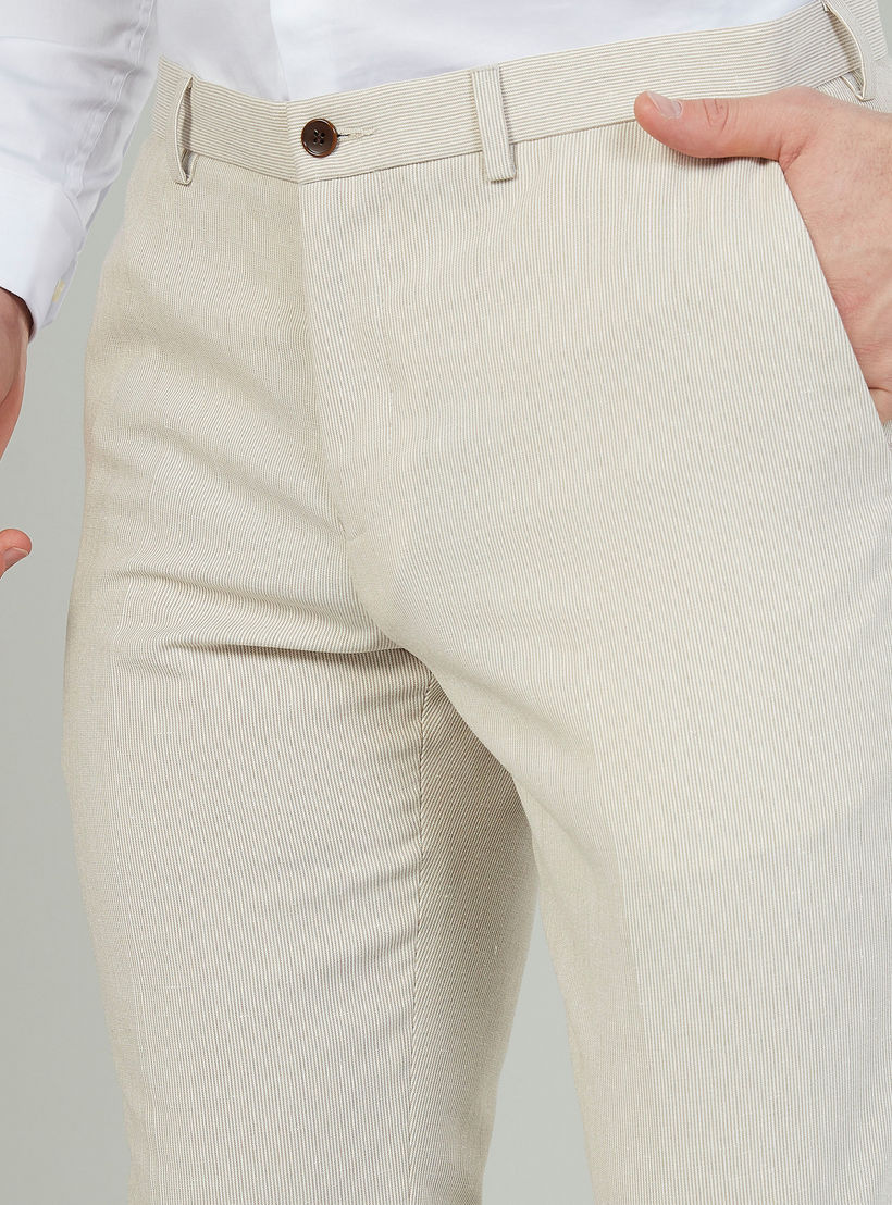 بنطلون رسمي كتّان بخصر متوسط الارتفاع وجيوب وعراوي-men-clothing-bottoms-trousersandchinos-trousers-image-3