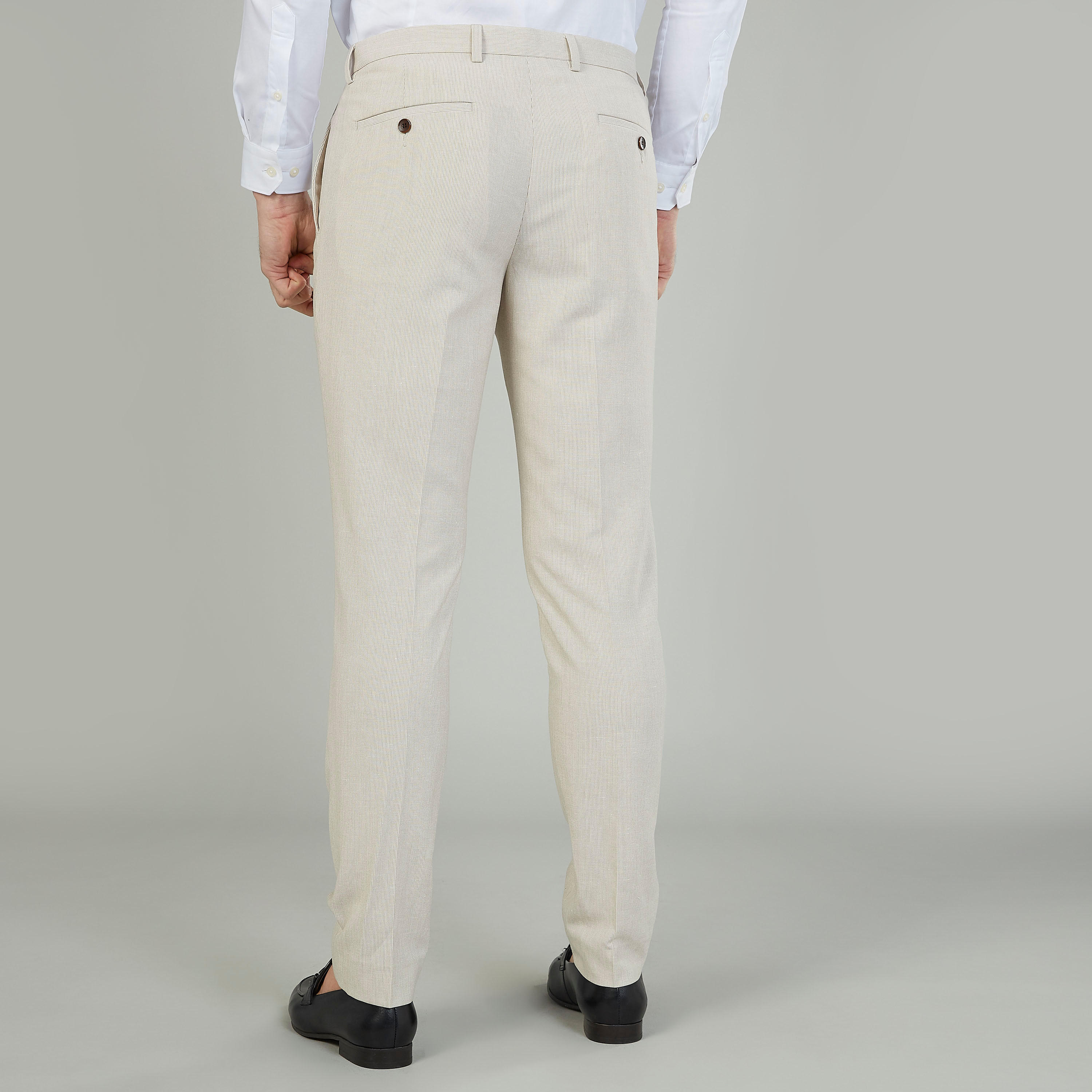بنطلون رسمي كتّان بخصر متوسط الارتفاع وجيوب وعراوي-men-clothing-bottoms-trousersandchinos-trousers-image-4